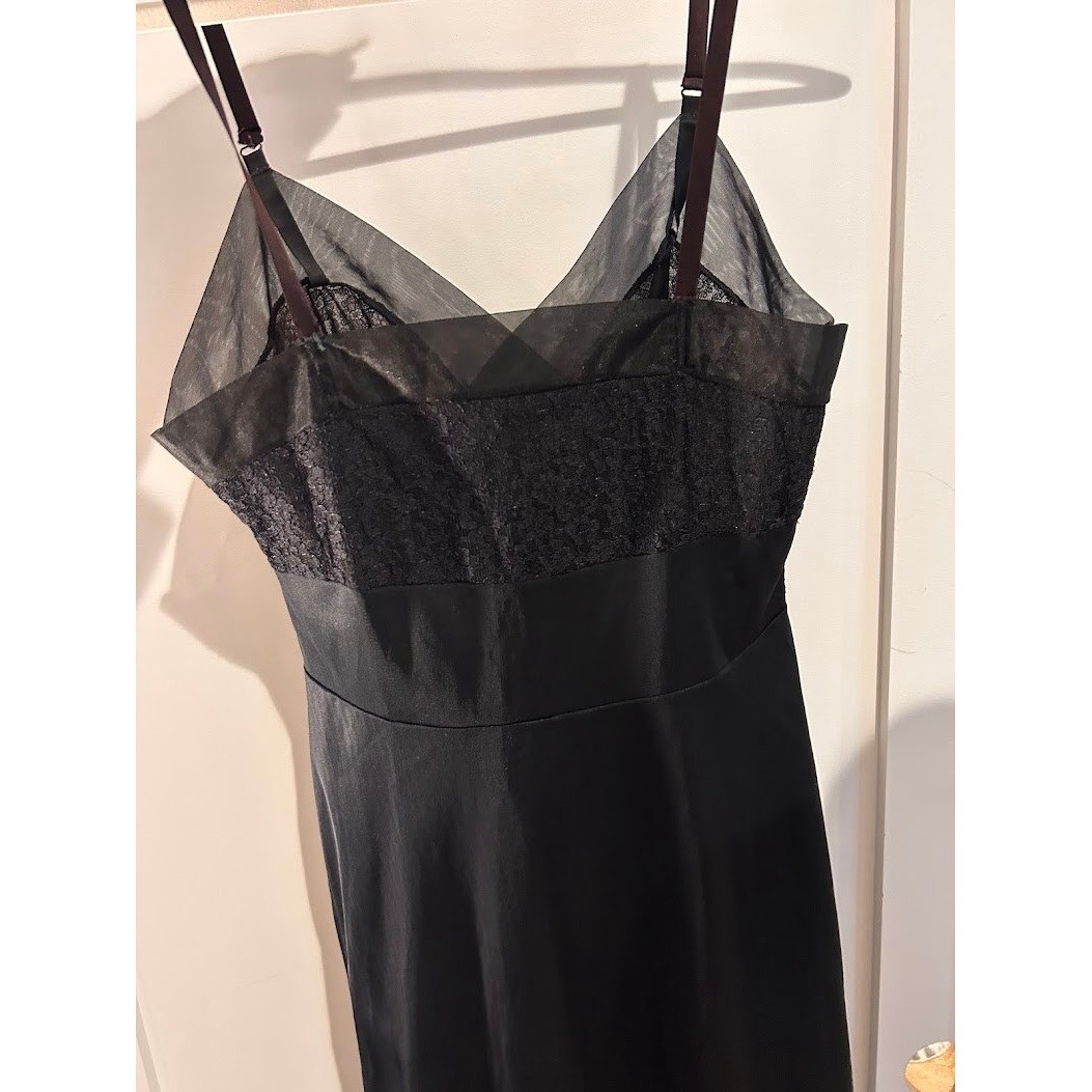 Vintage Munsingwear Black Nylon Tricot Lace Maxi Slip Dress Size 32 Tall USA