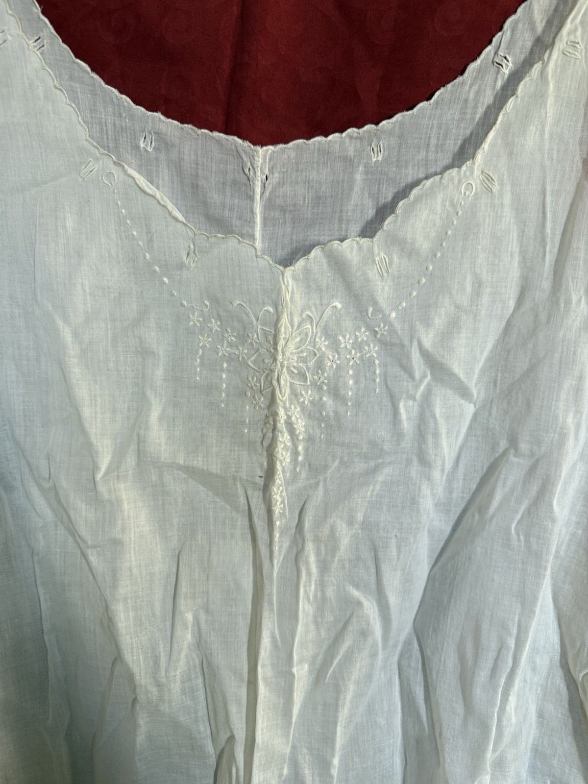 Antique Edwardian Handmade White Cotton Chemise Step-In Teddy Embroidered 1905