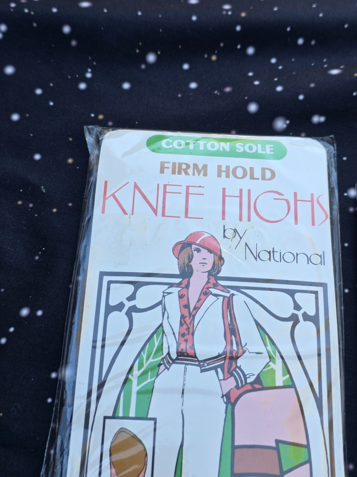 2 Vintage Beige/Tan Knee Highs by National COTTON SOLE FIRM HOLD Sealed NOS USA