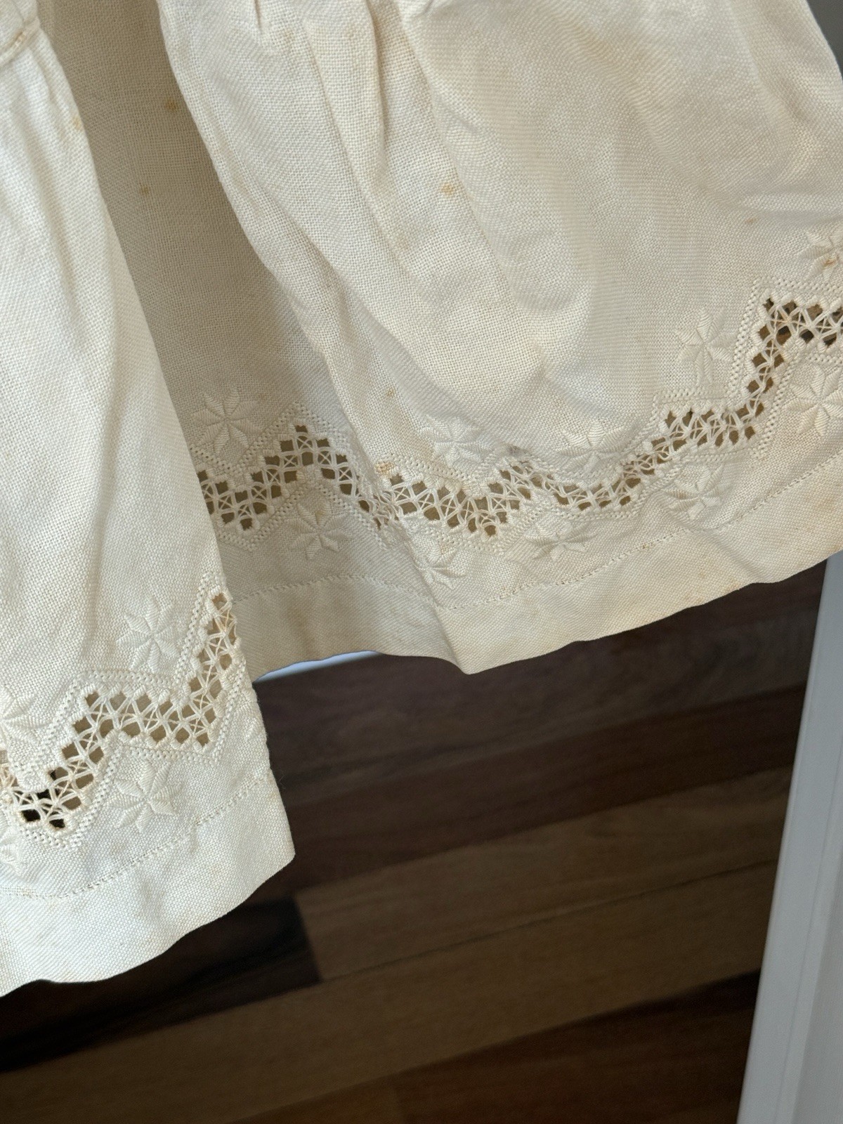 Vintage Ivory Petticoat Skirt with Cutwork Lace Embroidered Hem