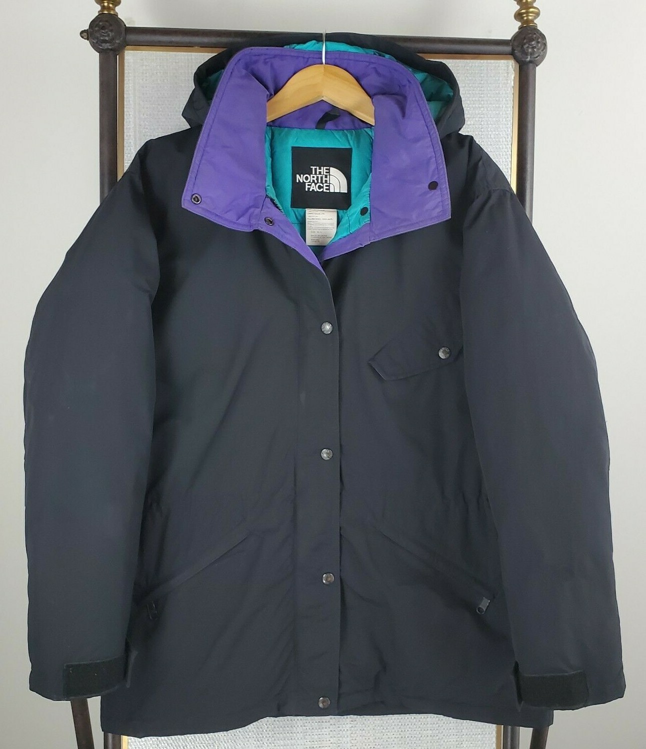 VTG THE NORTH FACE Size Large Womens Goose Down Hooded Black Winter Jacket Coat