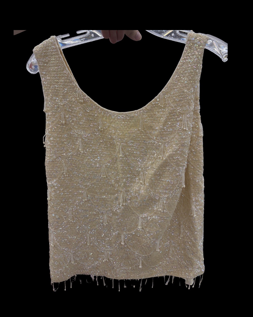 Imperial Imports Vintage 60s Ivory Wool Beaded Sleeveless Top Medium
