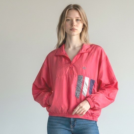 VTG ADIDAS Sz M Vintage 90s Trefoil Unisex Pink Colorblock Half Zip Windbreaker