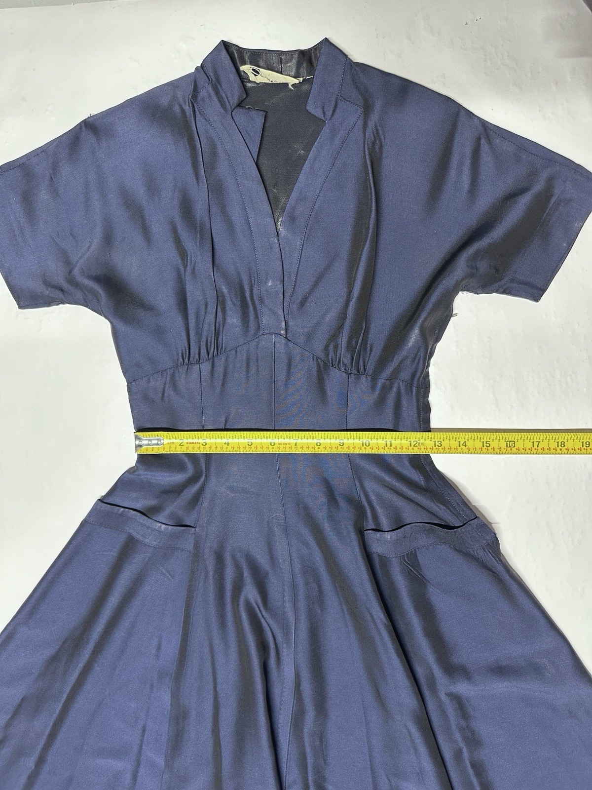 Vintage 1950s Jonathan Logan Blue Tailored Dress Fit Flare AS IS FLAWED Sz 0/2
