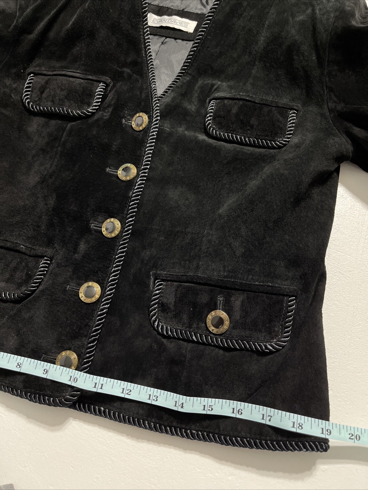 Vtg Evan Davies Suede Button Front „Chanel Old Money” Look Jacket Black Sz 6