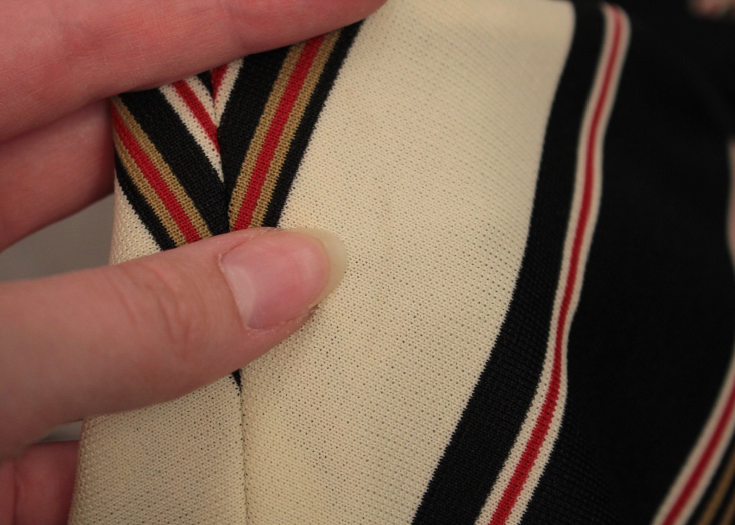 VTG Women’s 60s Black Cream & Red Striped Drop Waist Midi Dress Sz M 1960s