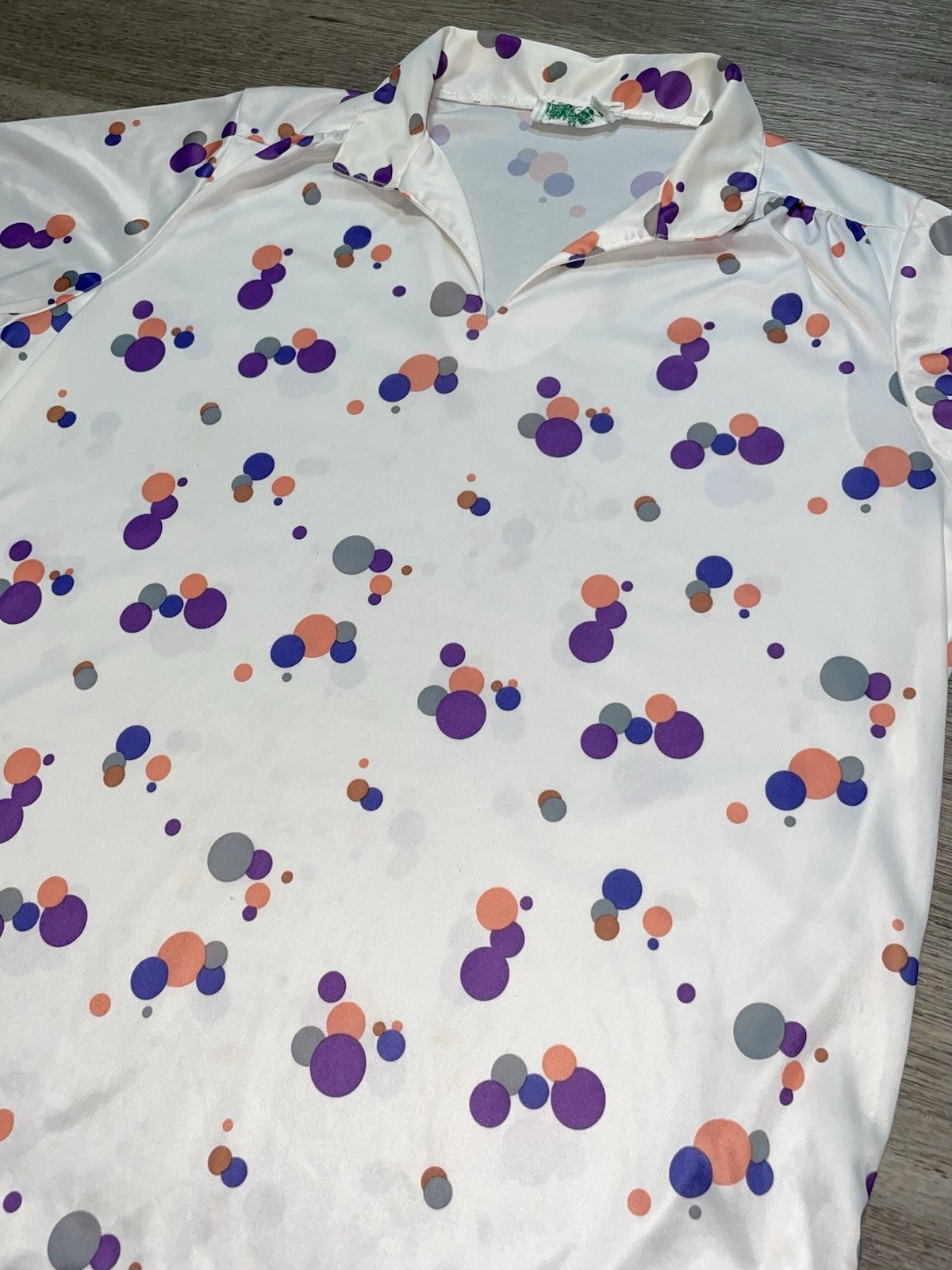 Vintage 70s 80s Polka Dot Shirt Medium Rockabilly White Purple Blue Size 40