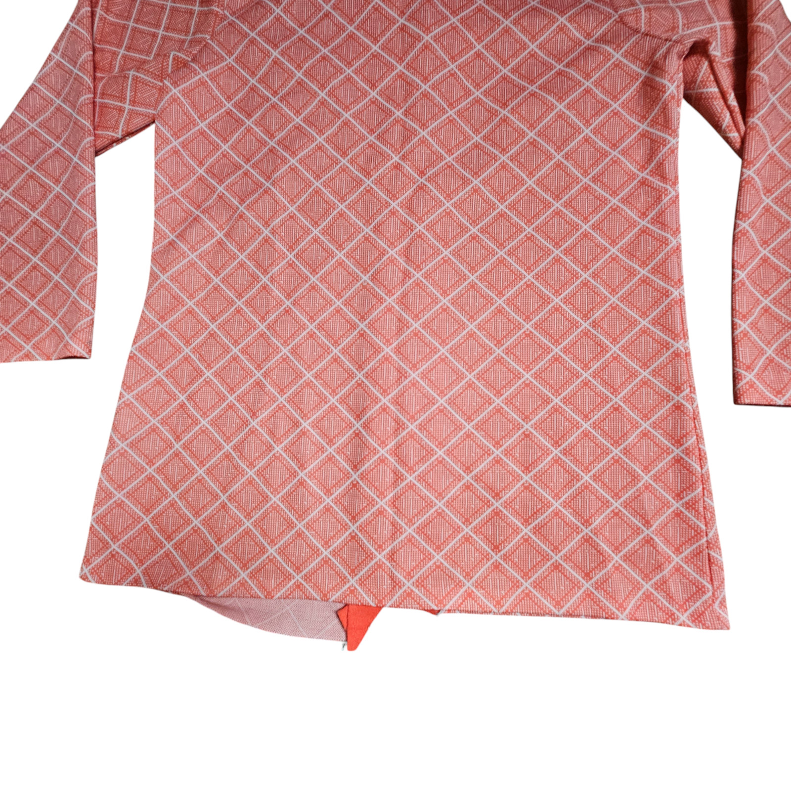 Vintage 70s Argyle Diamond Print Knit Button Up Blouse Top 14 Orange Disco Retro