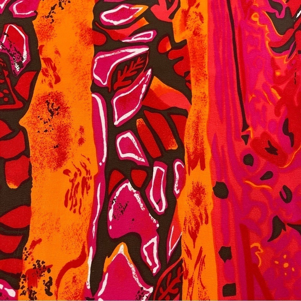 Casual Corner Blouse Womens Medium Silk Pink Orange Print Button Sleeveless VTG
