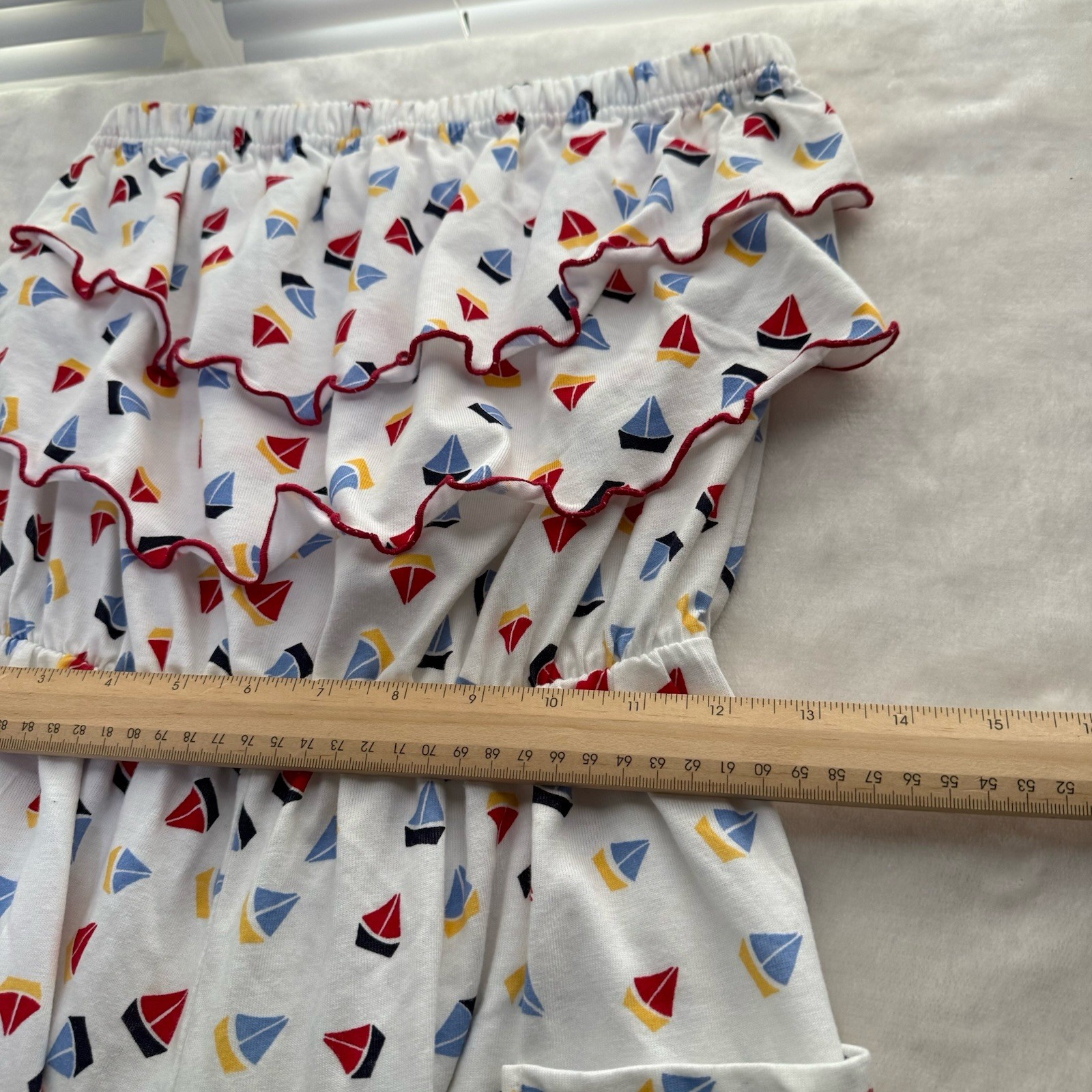 Vtg 70s 80s Glorias Fashions Stretch Romper Sail Boat Design L Made in USA