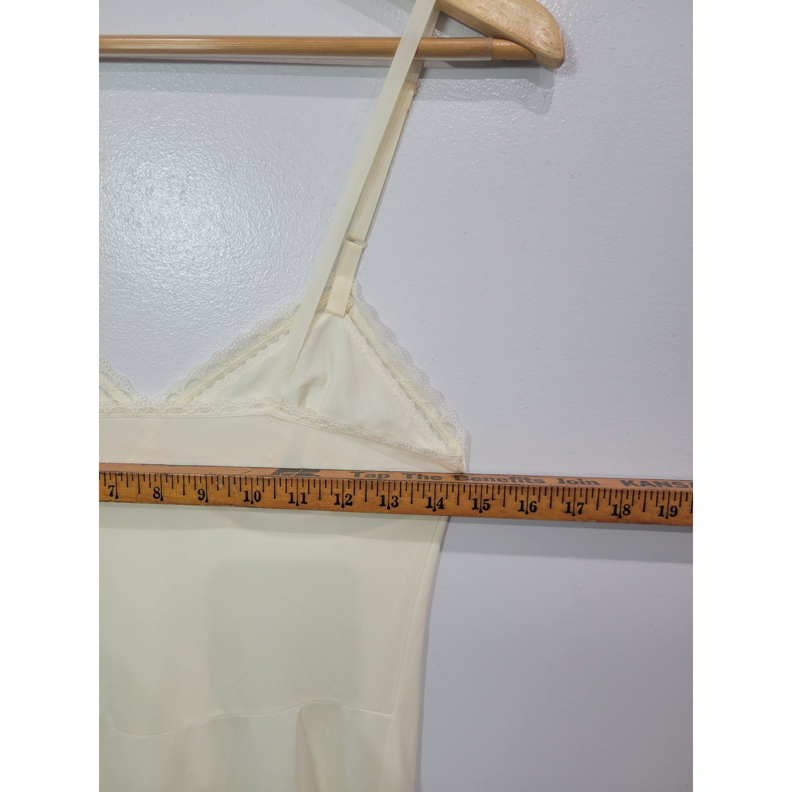 Lorraine Vintage Ivory Nylon Lace Trim Full Slip Midi Dress Tall 32 Adjustable