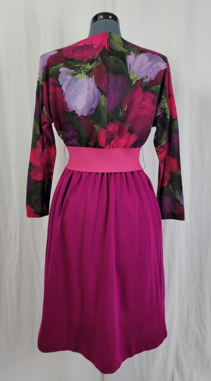 Vintage EJM Petites Pink/Purple/Green Floral Top w Magenta Skirt Size 6P