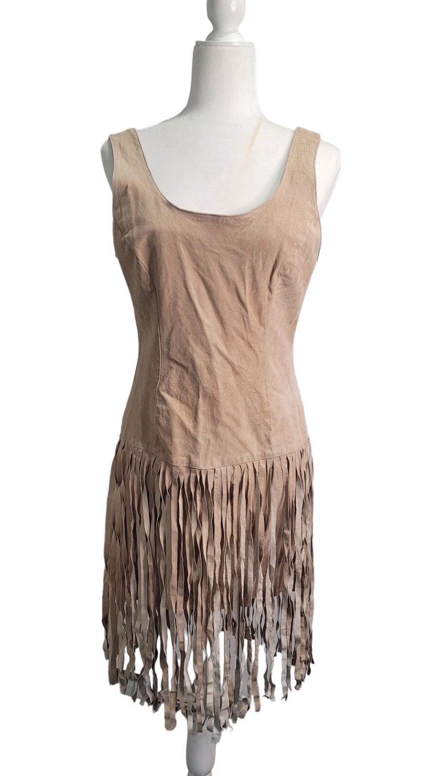 NWT Cedars Vintage Western Biege Leather Suede Fringe Dress Size 10