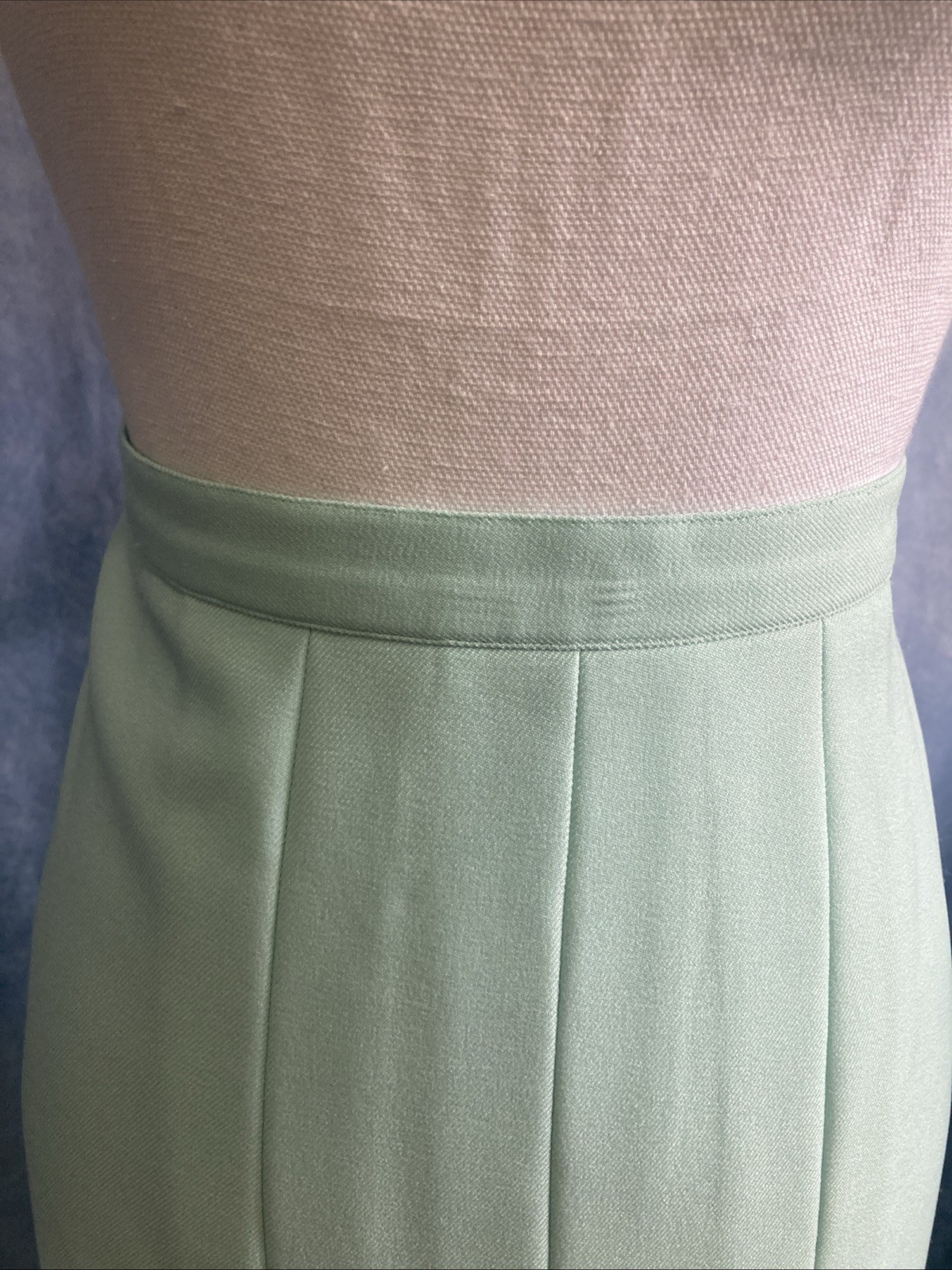 Vtg 80s Haberdashery by Personal Mint Green Pleated Midi Skirt Elastic Waist 12