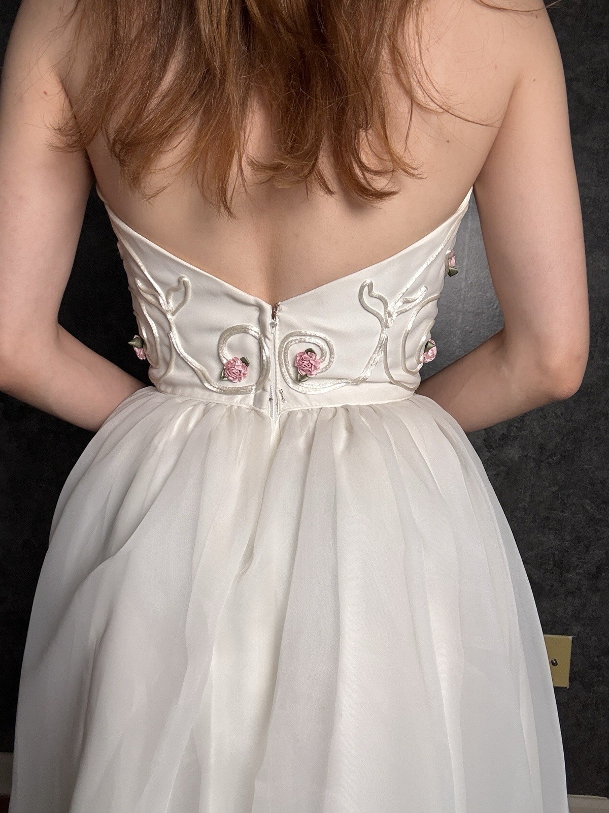 Vintage 1990s Mike Benet Wedding Gown — Fully Restored, Pink Rosebud Detail – 00