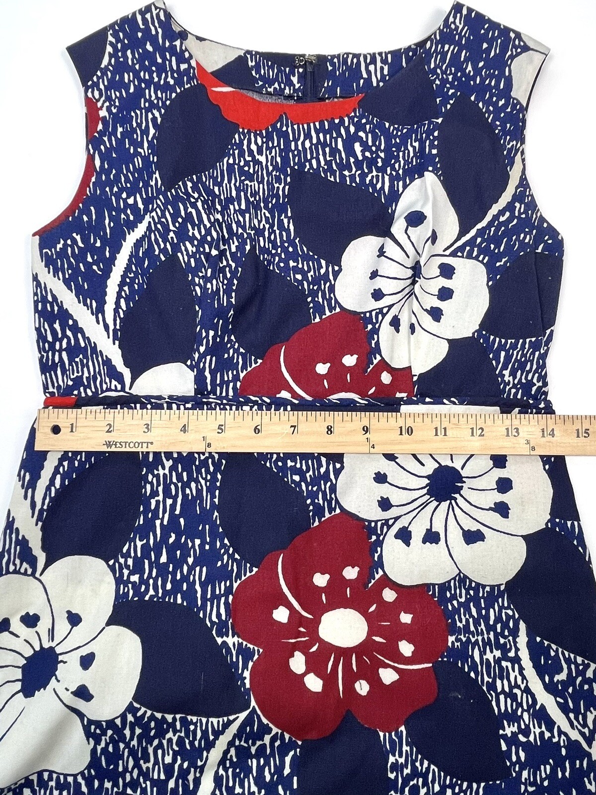 VTG 1960s Handmade Womens SMALL Red/White/Blue Floral Sleeveless A-Line DRESS