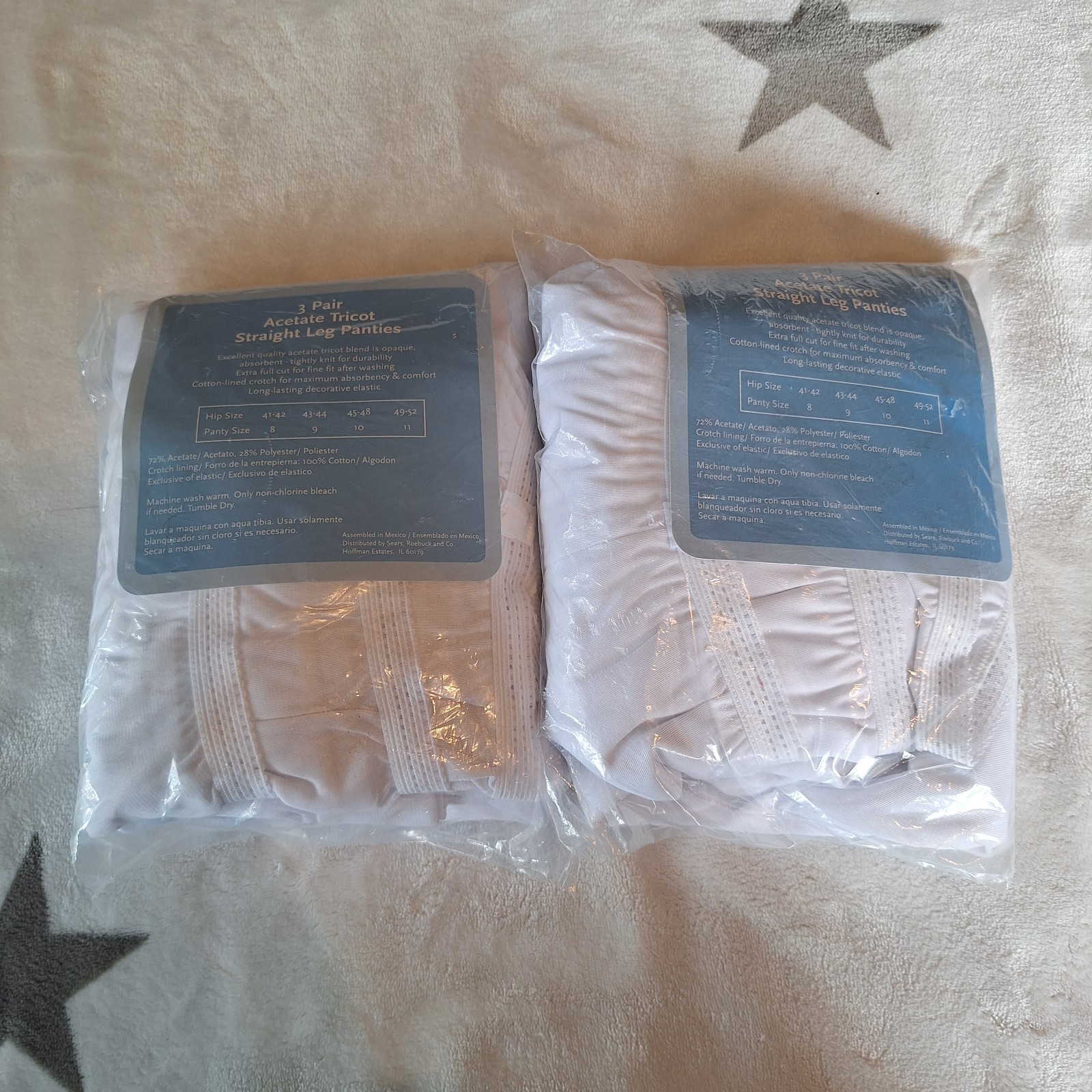 2 Vintage Blue Package Sears Size 10 Acetate Tricot Straight Leg Panties 3 Pack