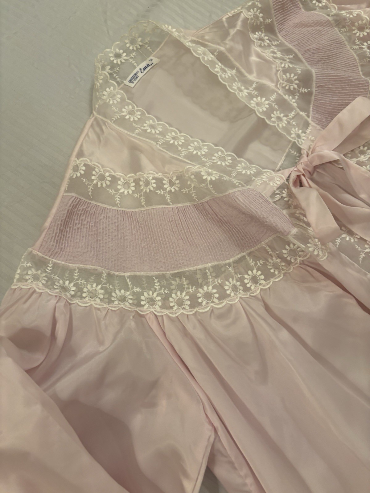 Vintage Italian Nightgown Housecoat Pale Lilac Lace Made in Italy