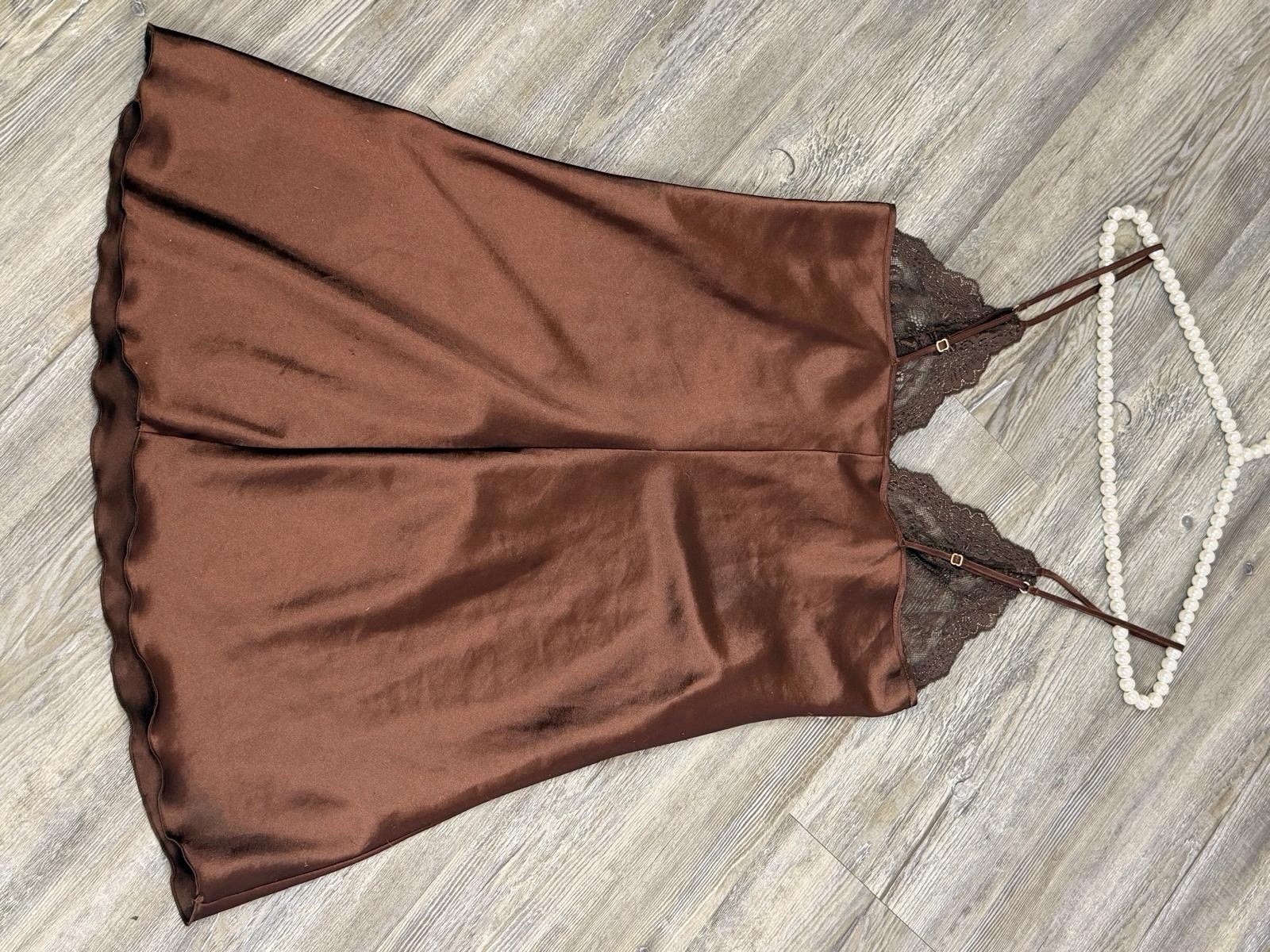 Mis. Andra Lingerie Made in Italy Brown Satin Floral Laced Ribboned Nightdress 2