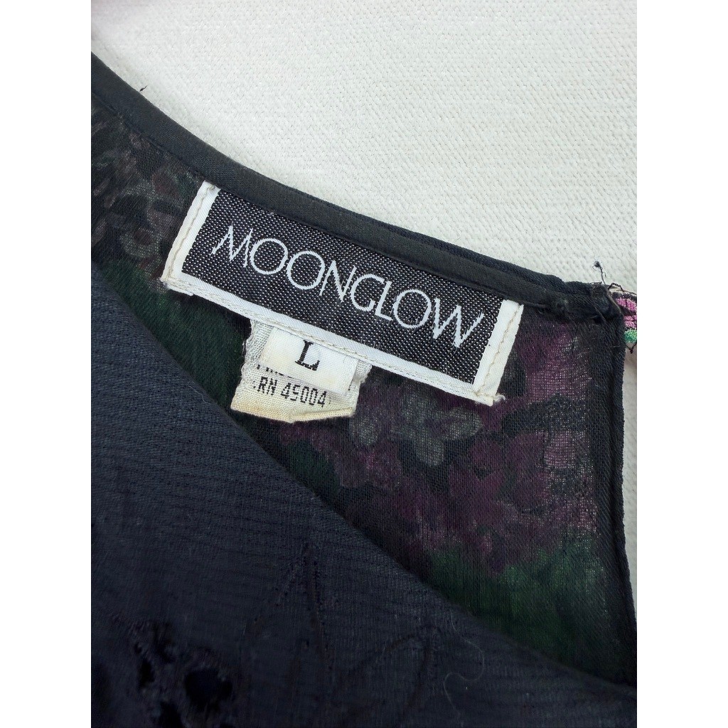 Moonglow Vintage 80s India Cotton Gauze Dress Womens L Lilac Floral Whimsigoth