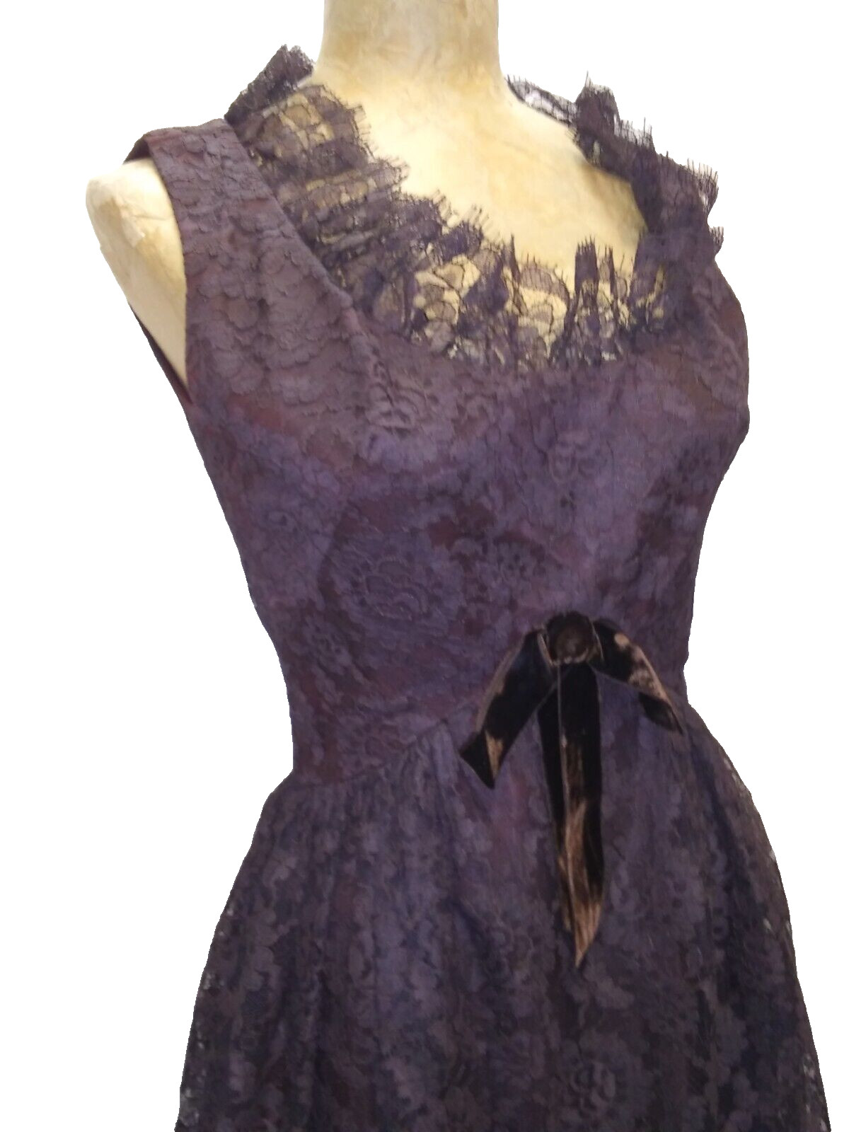 Vintage 1960’s Chocolate Brown Rayon Lace Mod Cocktail Dress by Arkay S/M