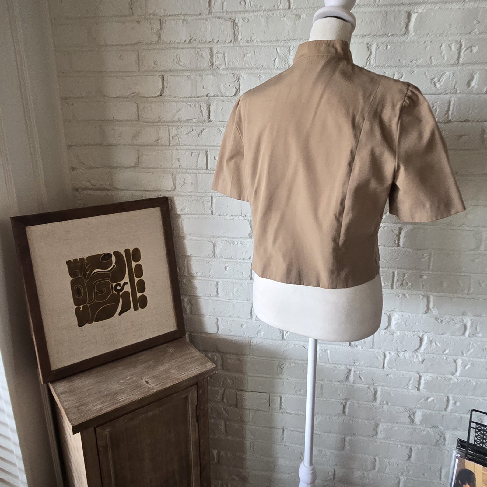Vtg 70s Tan/Brown 2 Piece Set, Embroidered, Jacket & Dress, Union, M