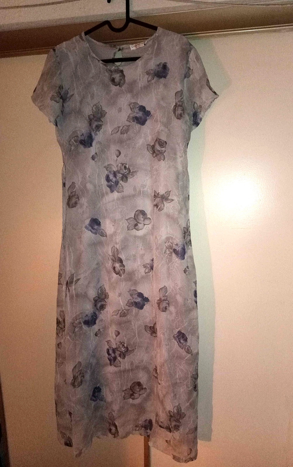 Vintage Grey and Blue Hazy Flower Dress – 90s, Medium