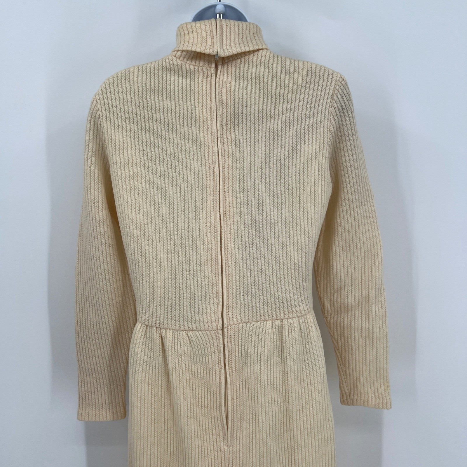 Vintage 70s Knit Dress Miss Continental Hippie Turtleneck Fringe Hem Boho Size S