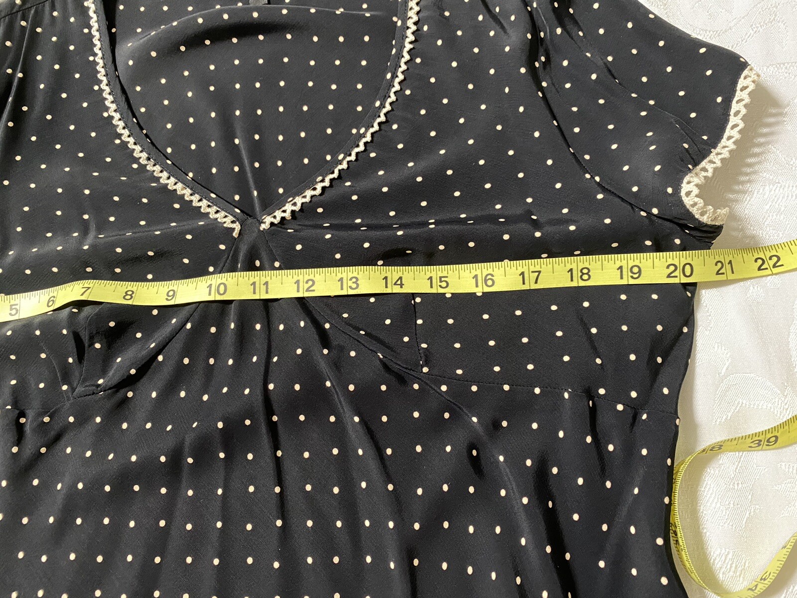 Vintage Tessuti Women L Rayon Top And Skirt Set Crocheted Polka Dots USA #289