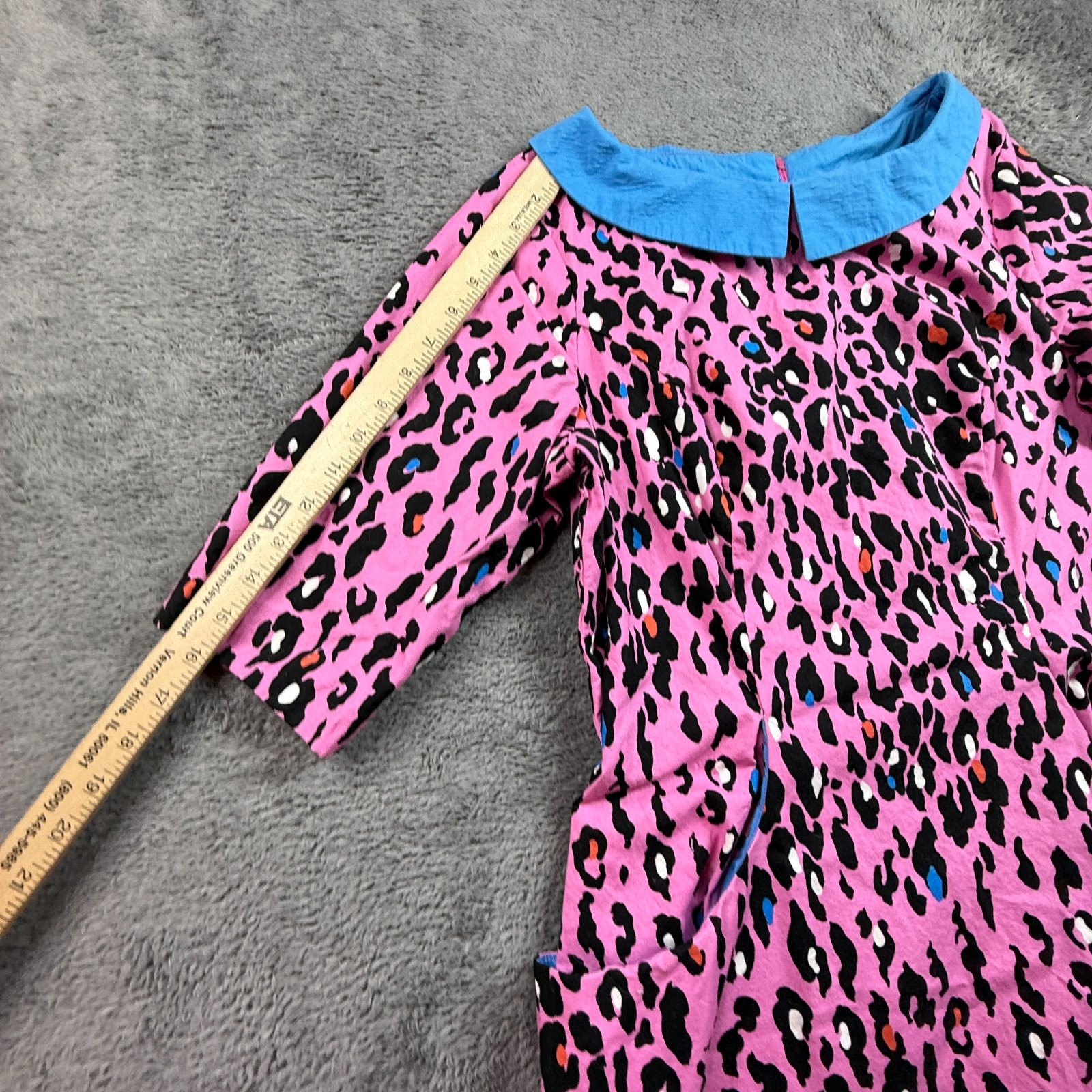 Vintage 70s Pink Leopard Print Mini Dress Peter Pan Collar Talon Zip Womens S