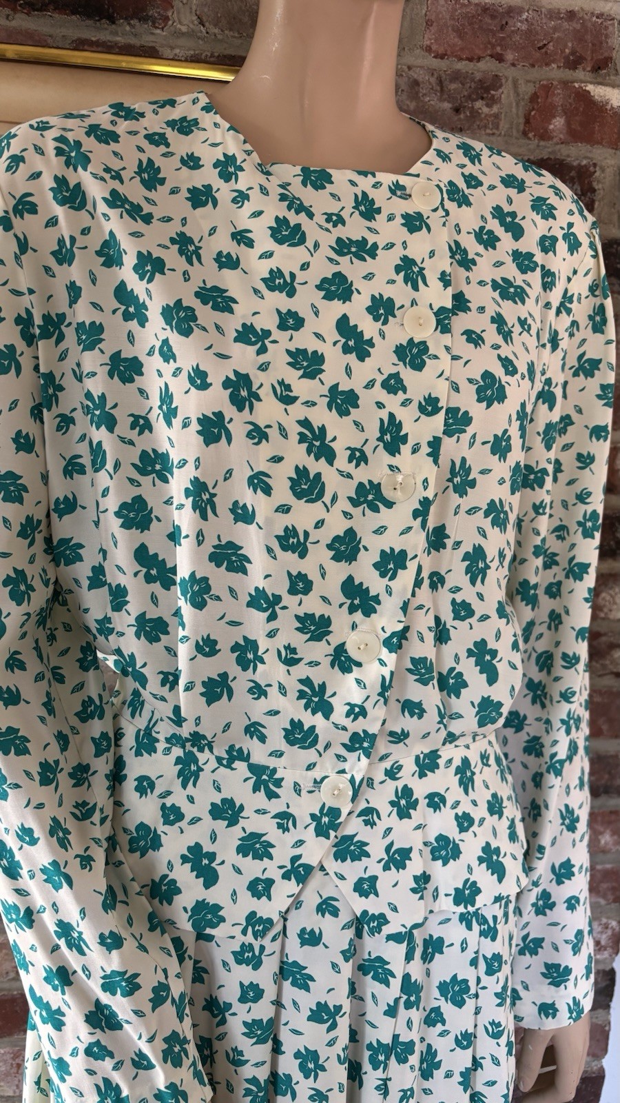 80’s green & white floral matching top and midi skirt