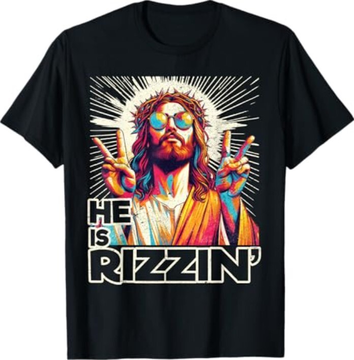 Retro He Is Rizzin Funny Jesus Has Rizzen Easter Christian Tee