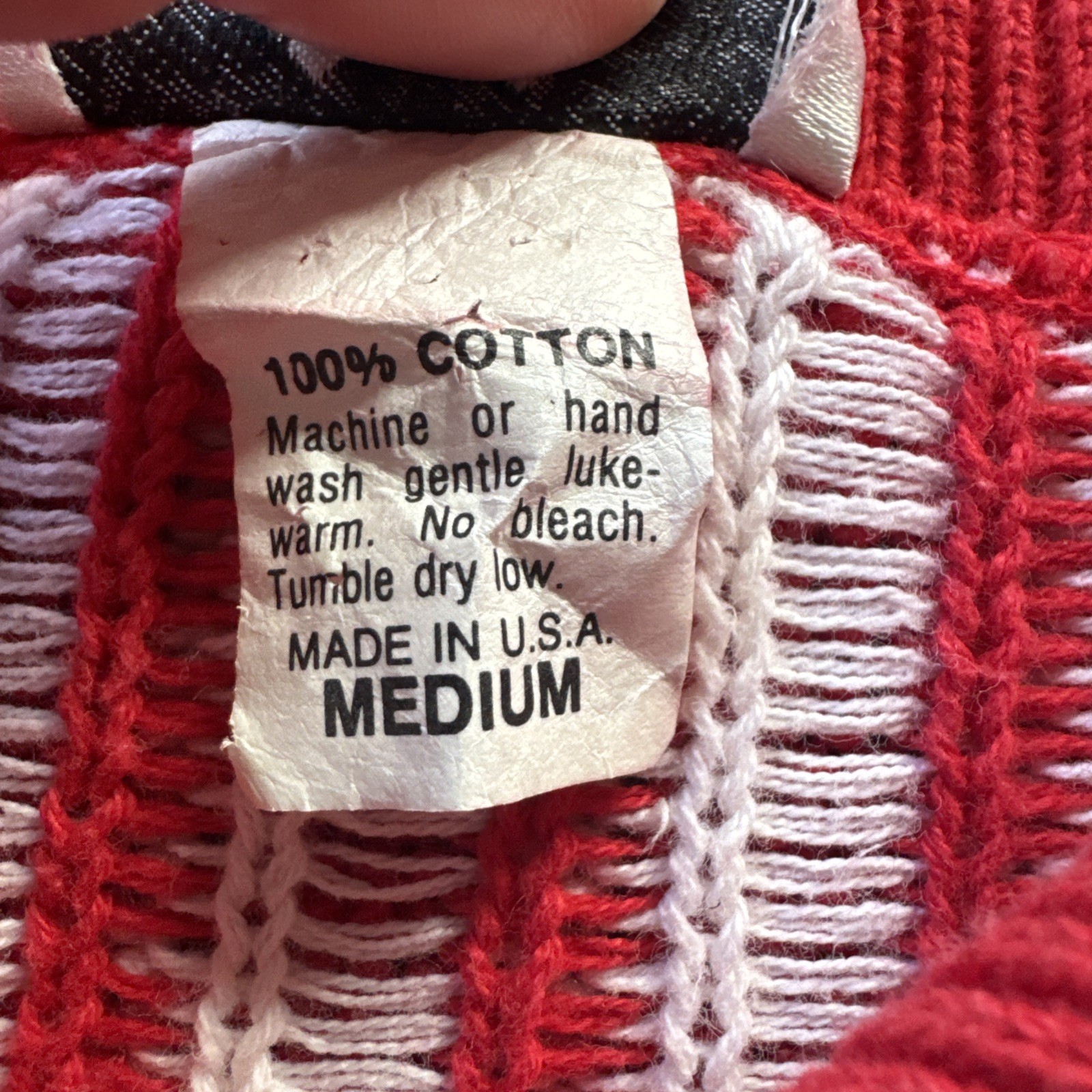 Vintage USA Knit Sweater Medium Red Striped Geometric 80’s 90’s Cotton