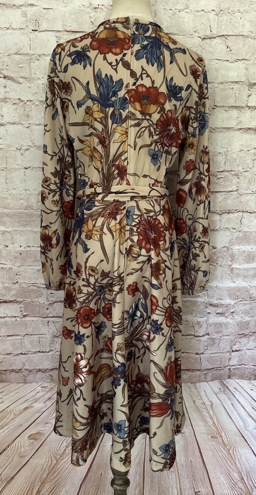Vintage Sears Dress Women 12 Floral Long Sleeve Polyester Teacher Boho Secretary