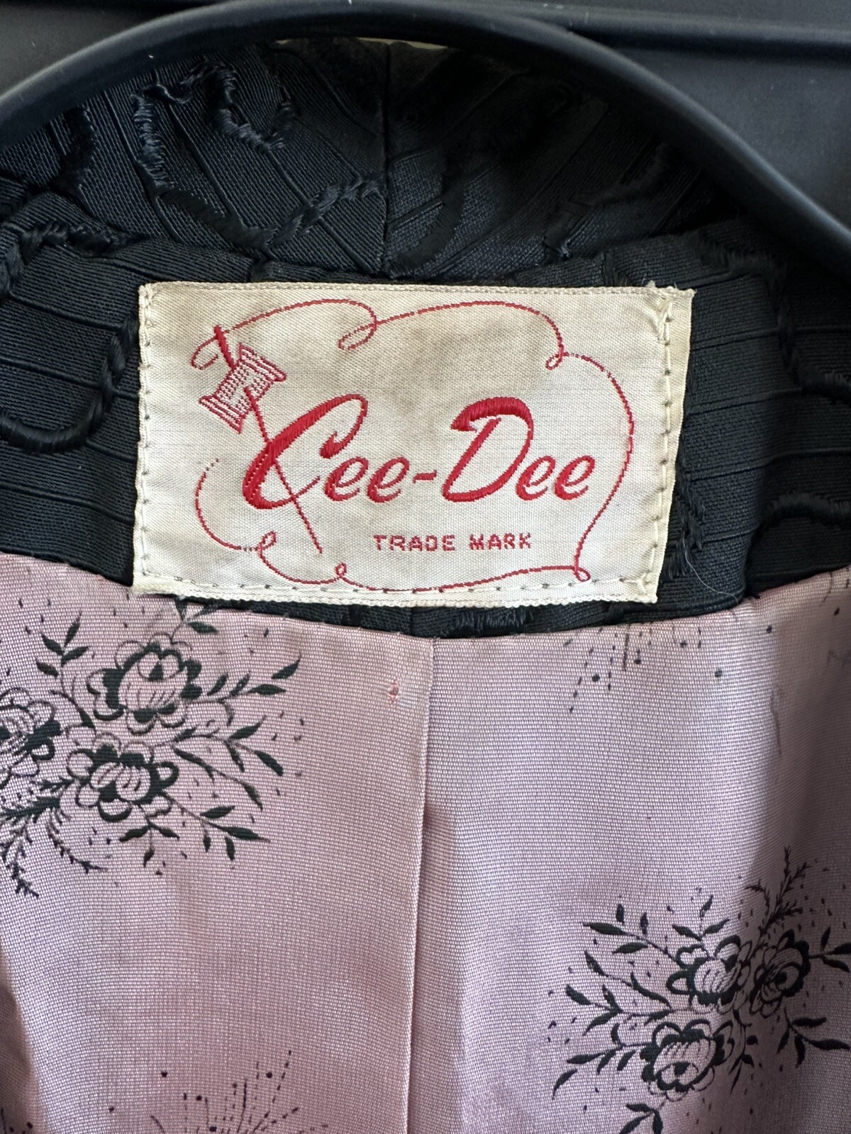 Vintage Cee Dee Swing Coat Jacket Women’s S /M Black Swirl Floral Brocade Formal