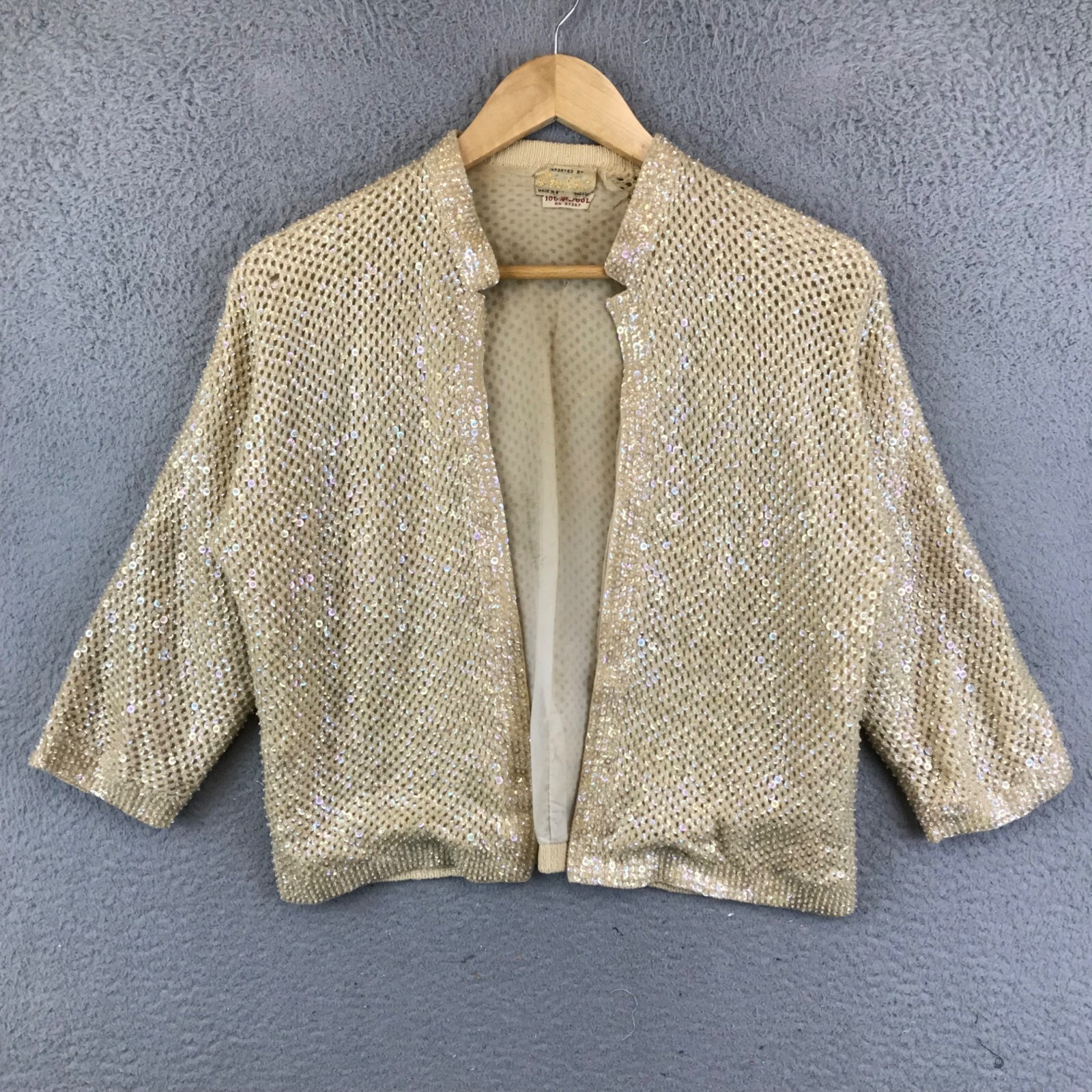 Vintage 60s Cyn Les Beaded Wool Cardigan Sweater Small
