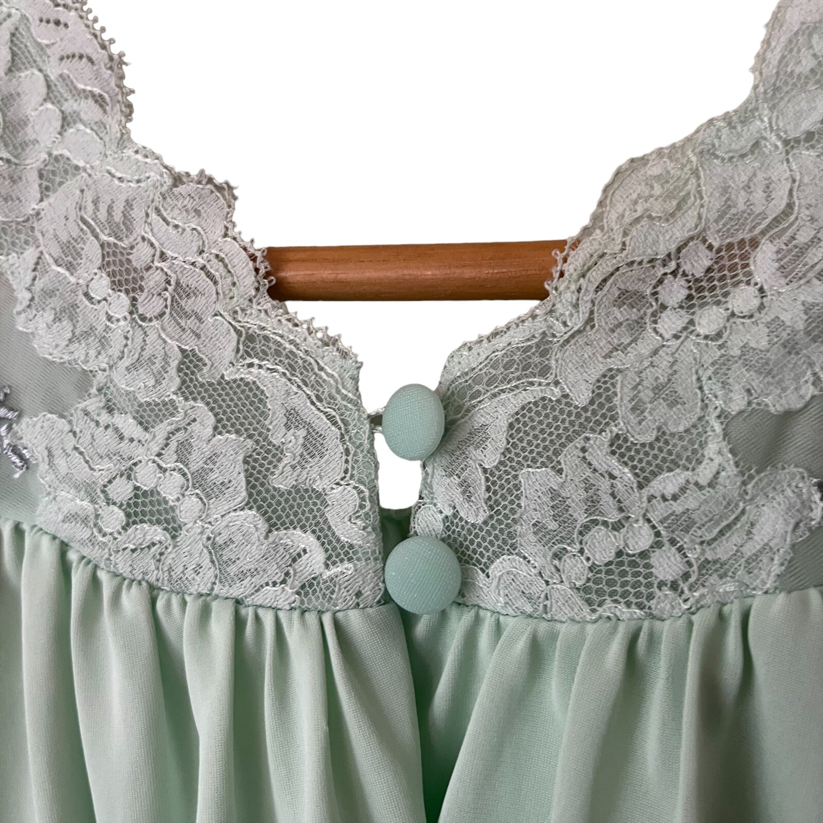 Vtg Shadowline Mint Green Cropped Bed Jacket Pajama Top Lace Trim Capelet Medium