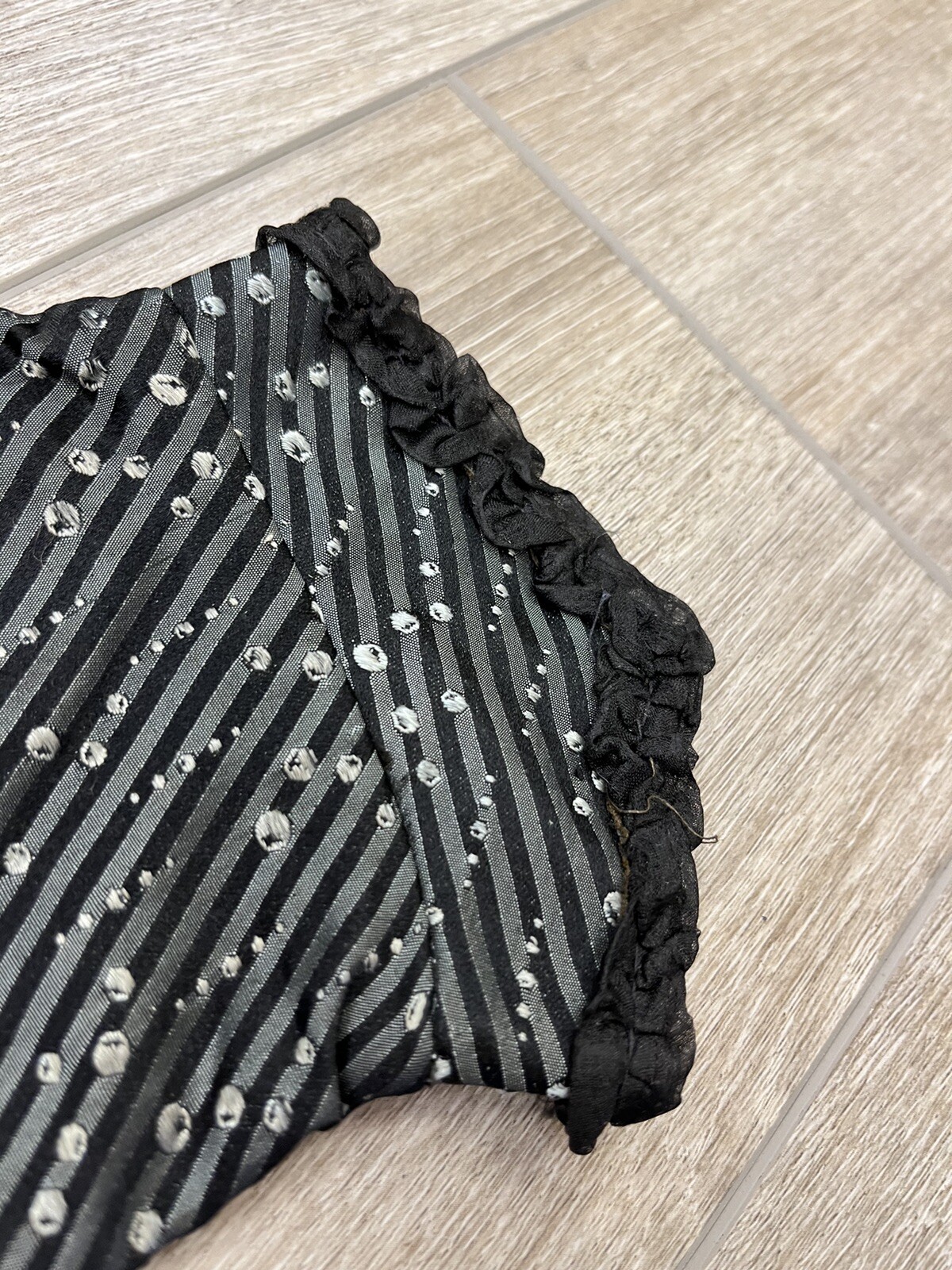 Antique Victorian Black Silk Jacquard Bodice Stripes and Bubble Pattern AS IS