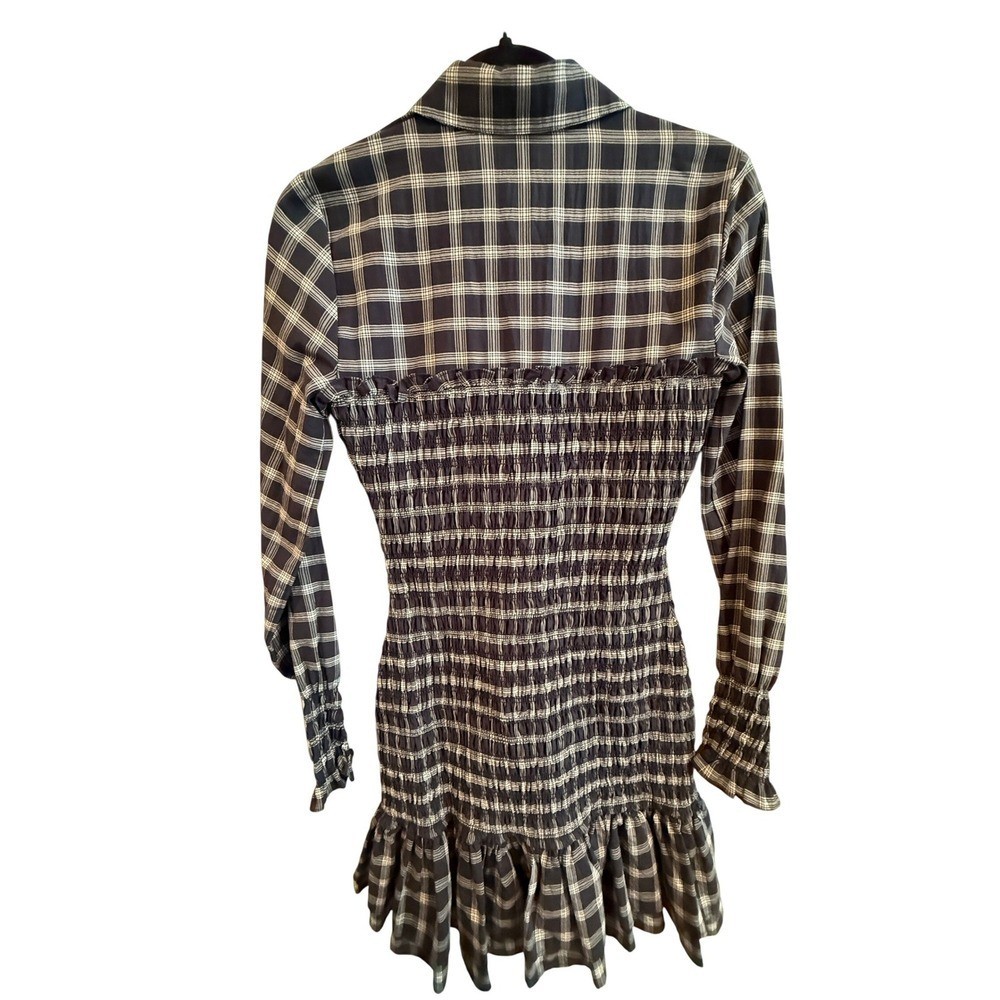 Veronica Beard Jeans Plaid Shirred Smocked Mini Shirt Dress Size XS Western