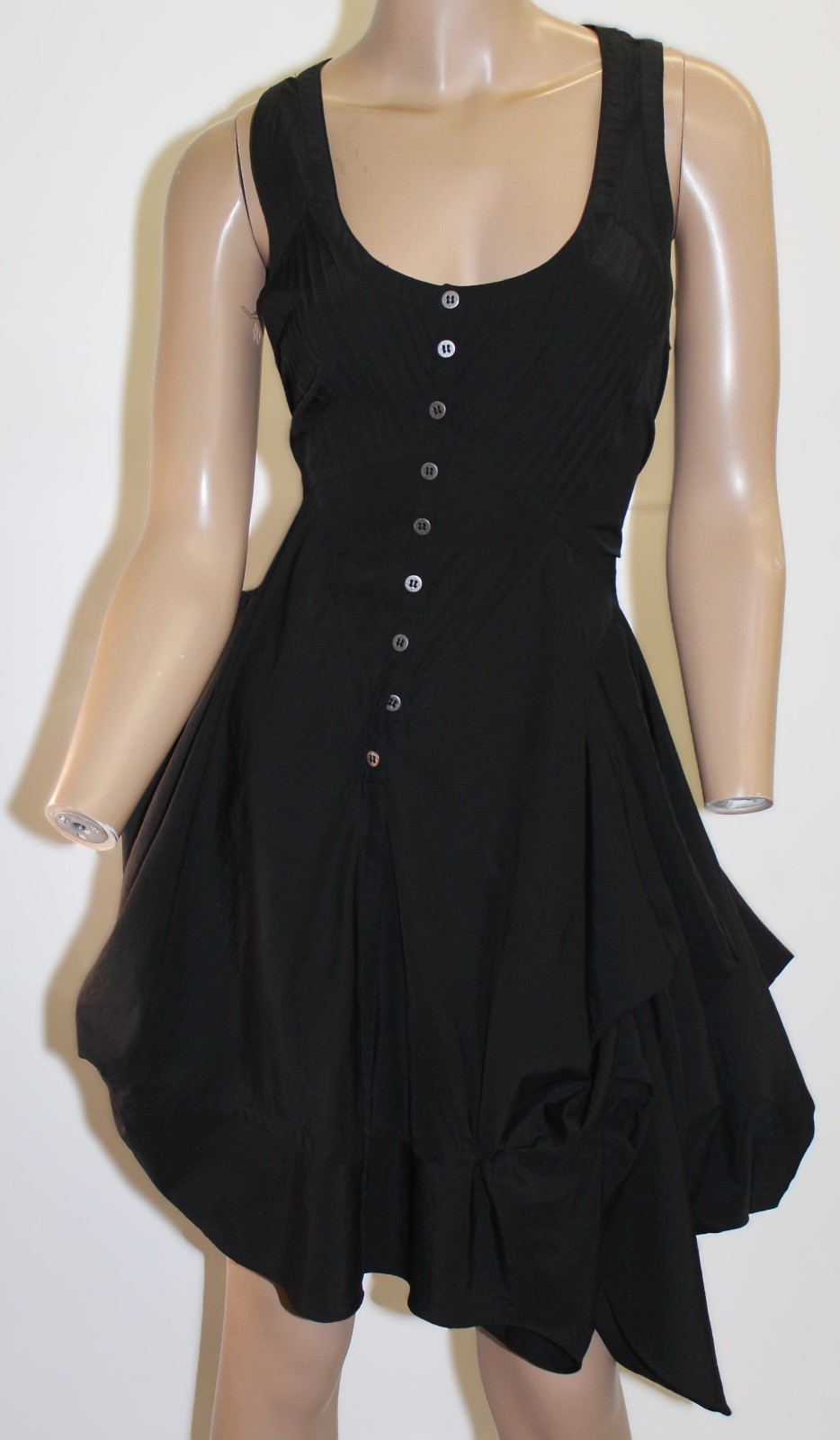 All Saints Co Vintage Rogalle Black Sleeveless Midi Dress w Fitted Bodice Size 8