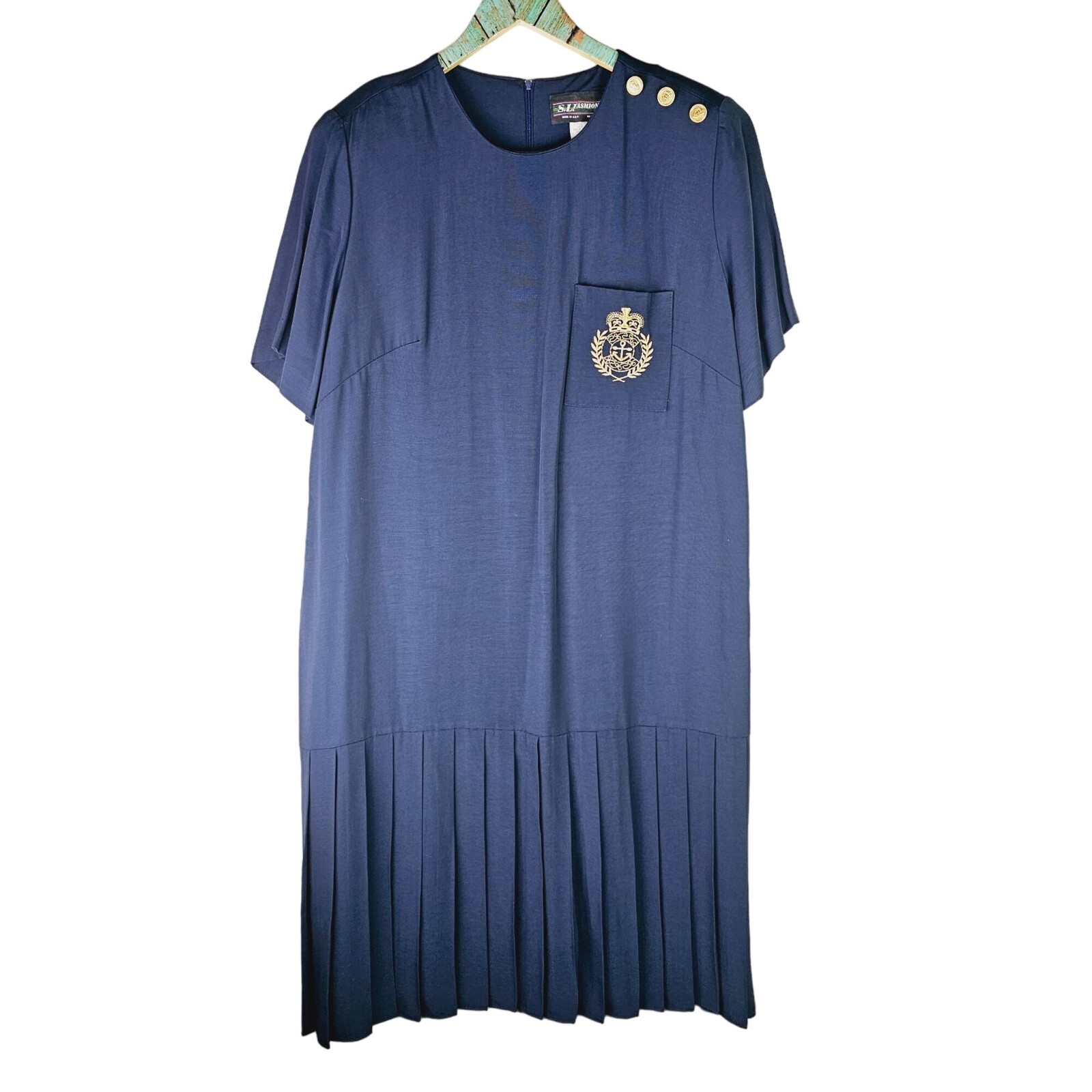 Vintage 90’s S.L. Fashions Crested Pocket Button Pleated Drop Waist Dress, 18WP