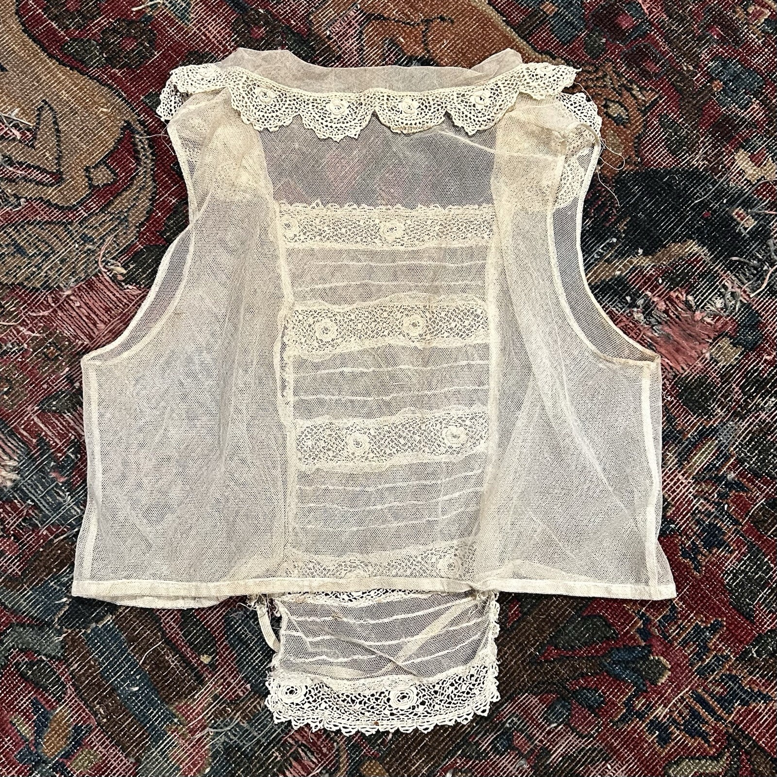 Antique Edwardian 1910 Cotton Net Lace Corset Cover Camisole Lingerie Size S/M