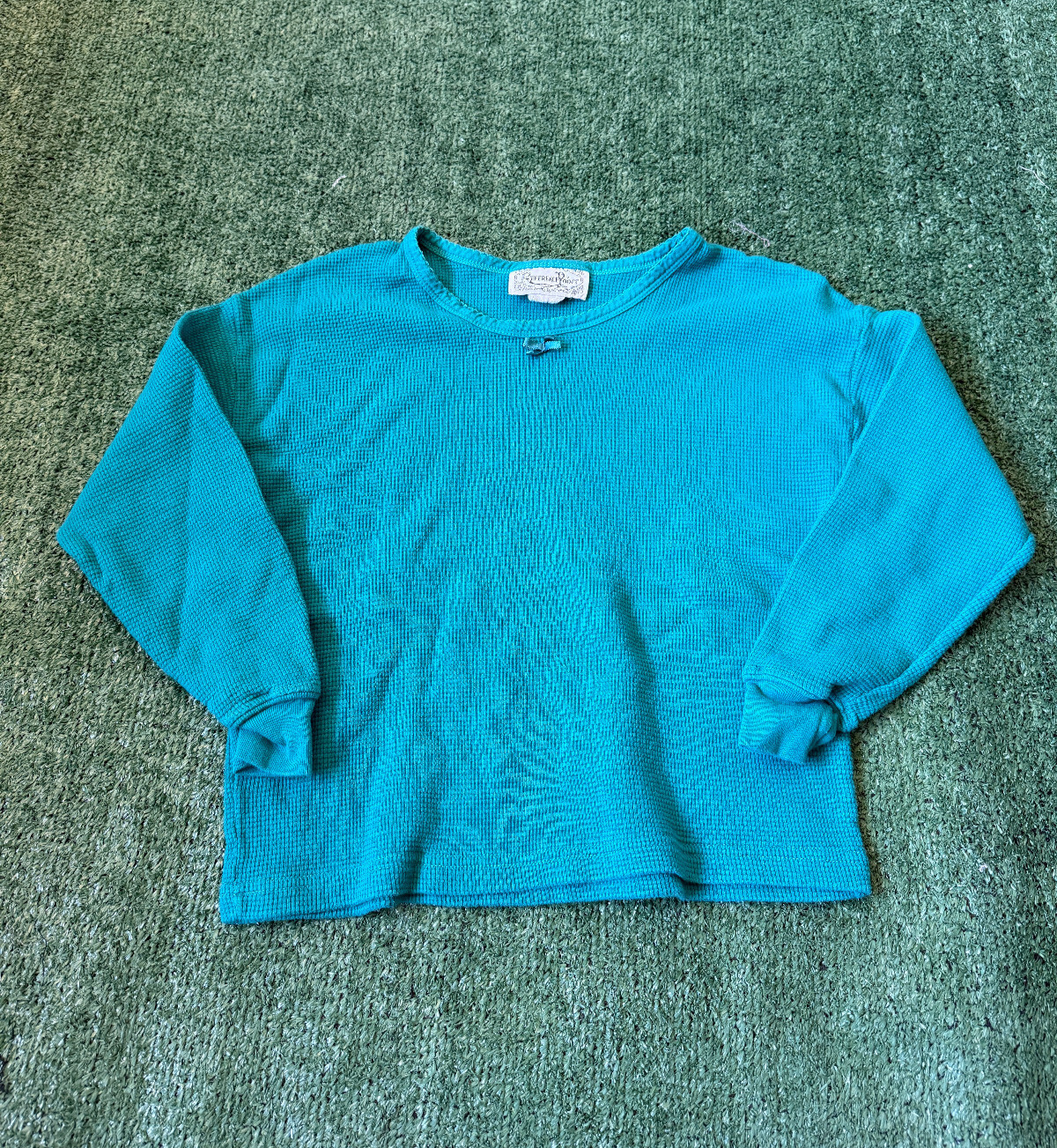 Womens Vintage 1990s Coquette Bow Thermal Blue Cute Cottage Grandma Core Size L