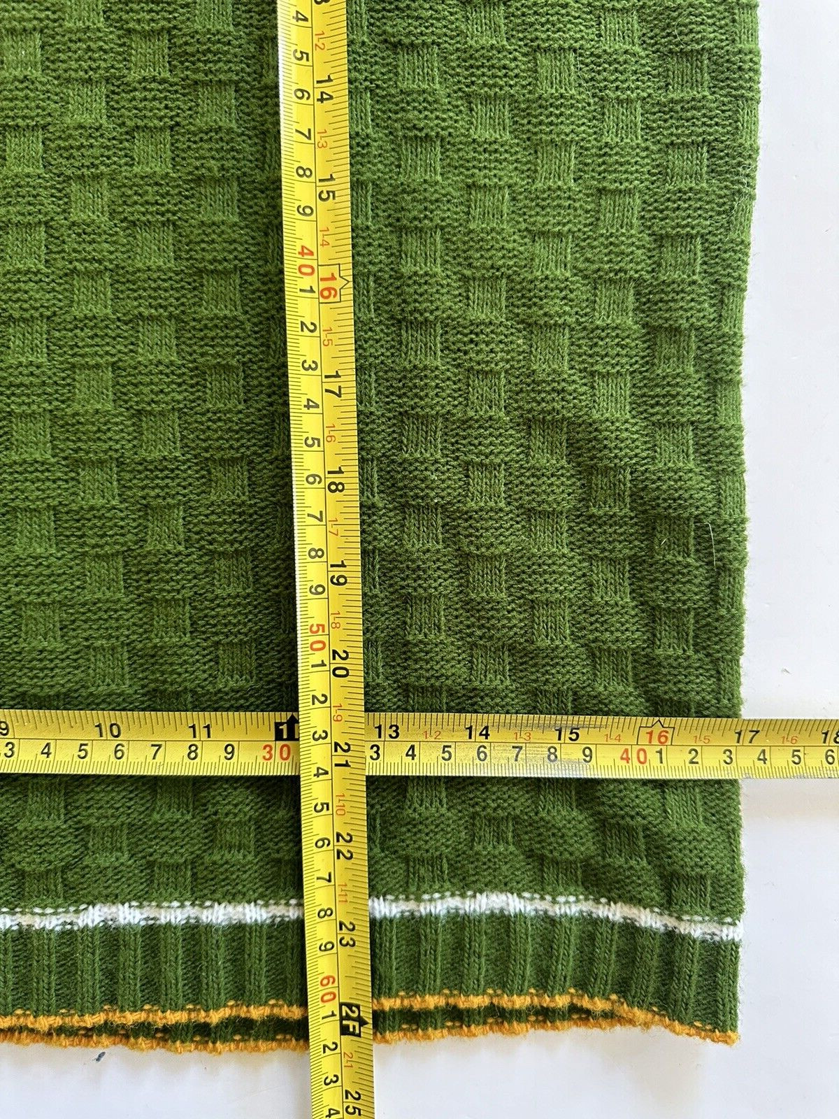 Vintage Banded Neck Acrylic Sweater Junior L 1960s 70s Scoop Green Basketweave