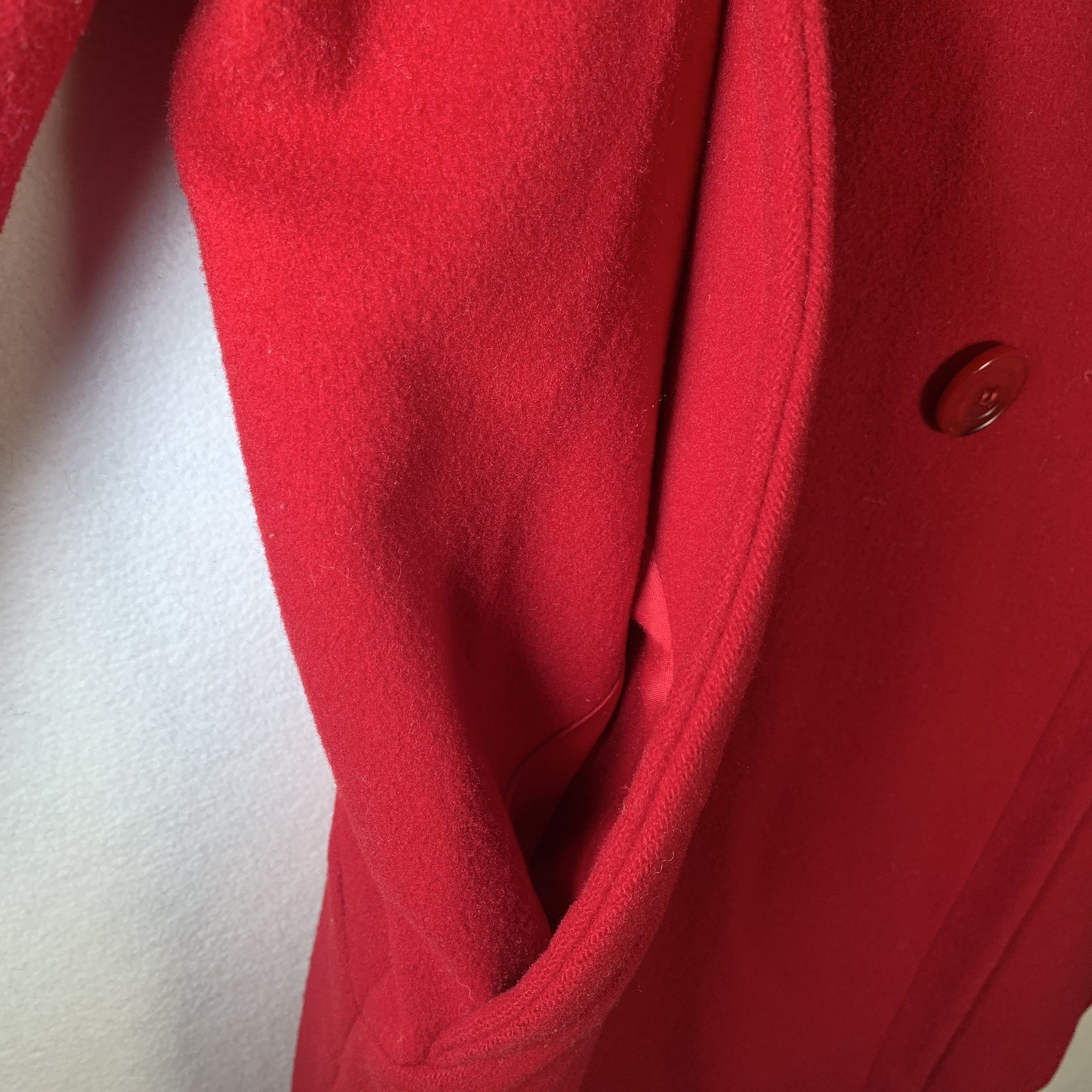 Vintage Worumbo Fabric by Forstmann 100% Wool Red Pea Coat Women’s Size 12 Flaws