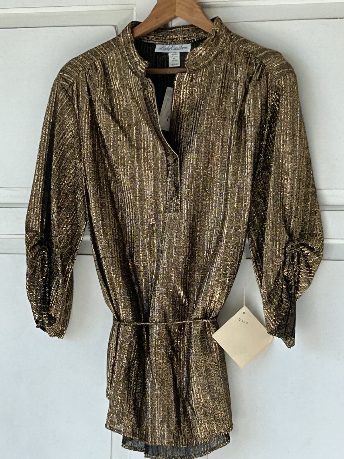 NWT Vintage 1970s 1980s LADY CARIBOU Gold Metallic Glam Disco Shirt Top Sz 40
