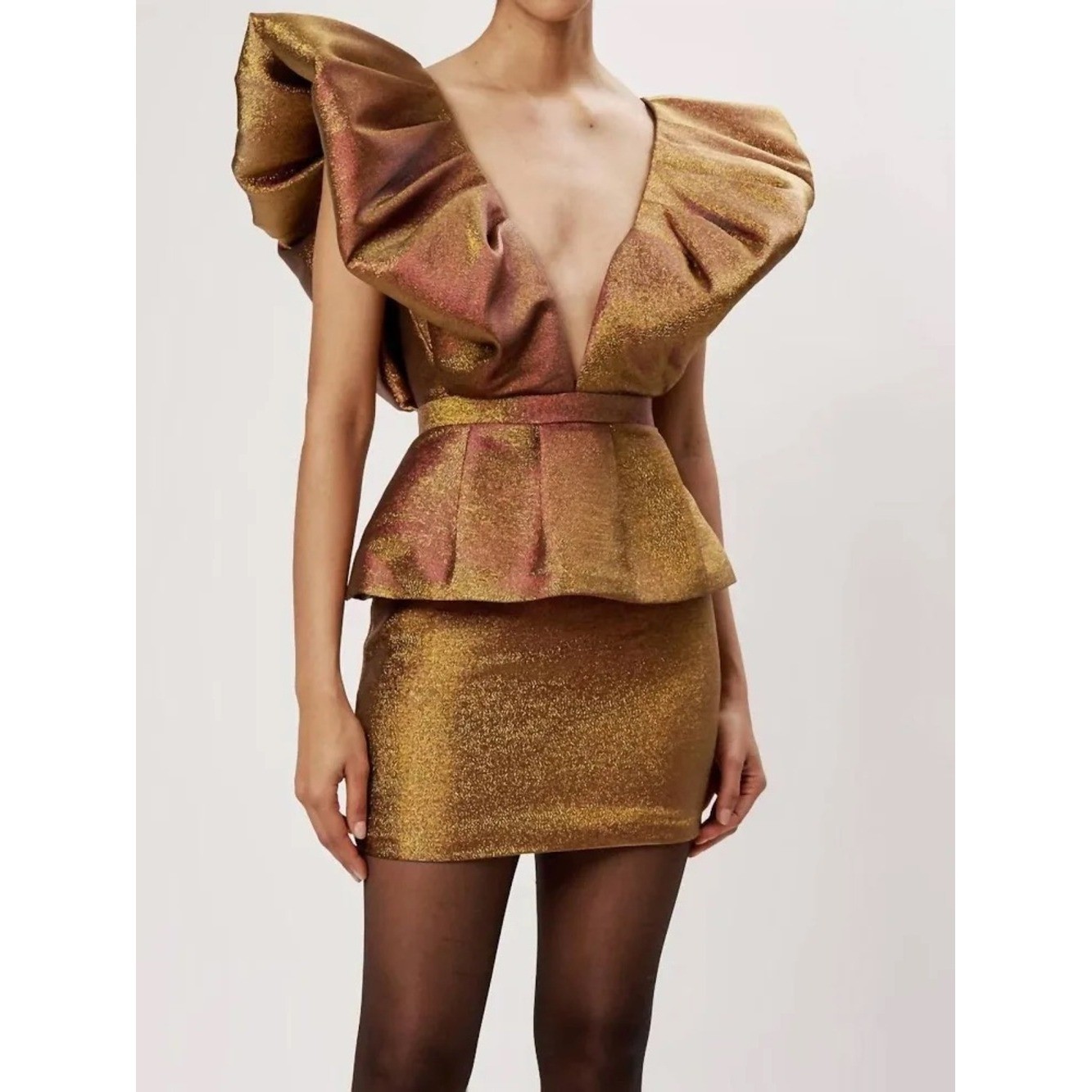 Ronny Kobo Collection Revolve Metallic Bronze Peplum Mini Dress NWT Small