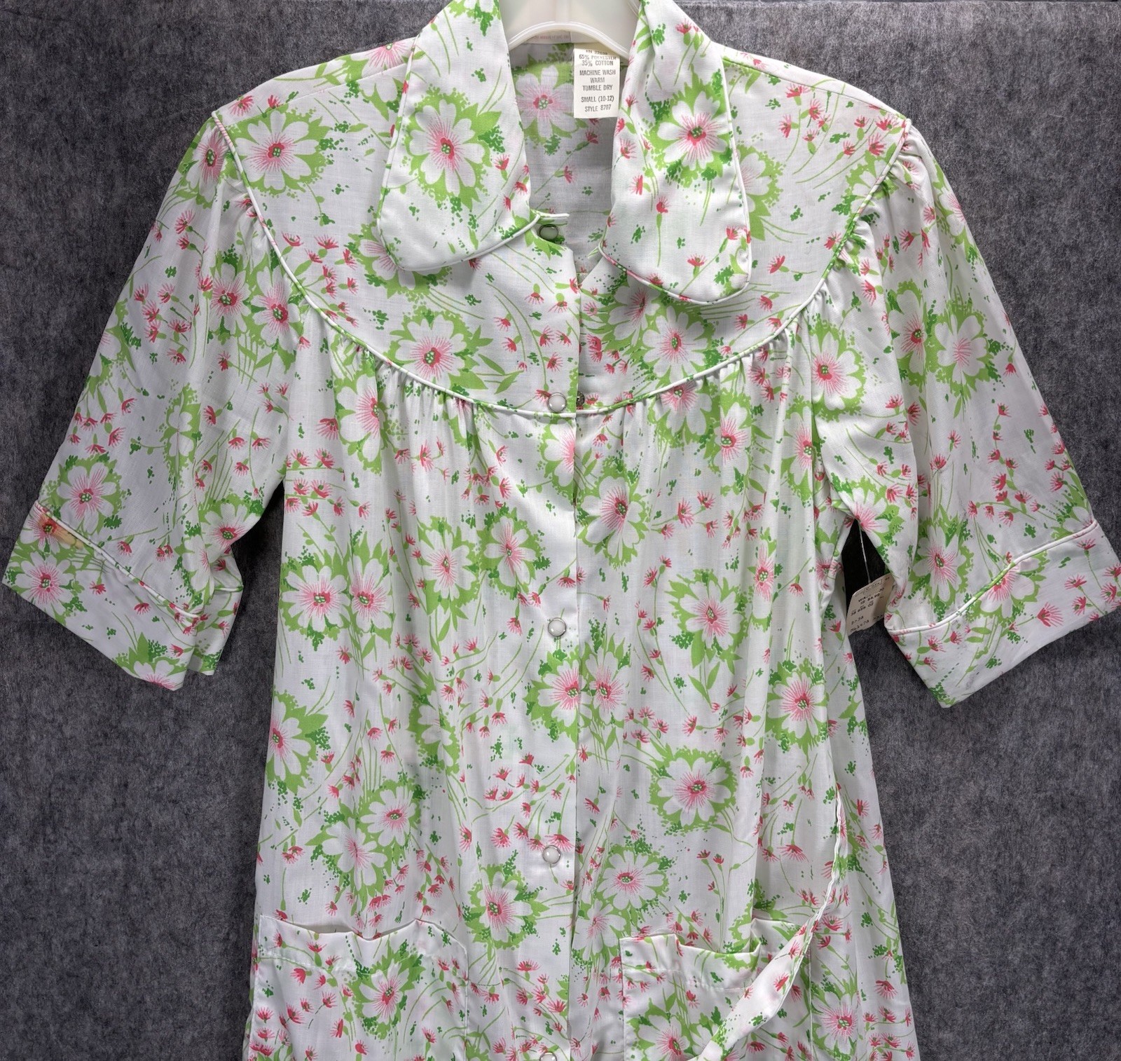 True Vintage 1970s Sears House Coat Dress Women’s Small Mod Madmen Green Floral
