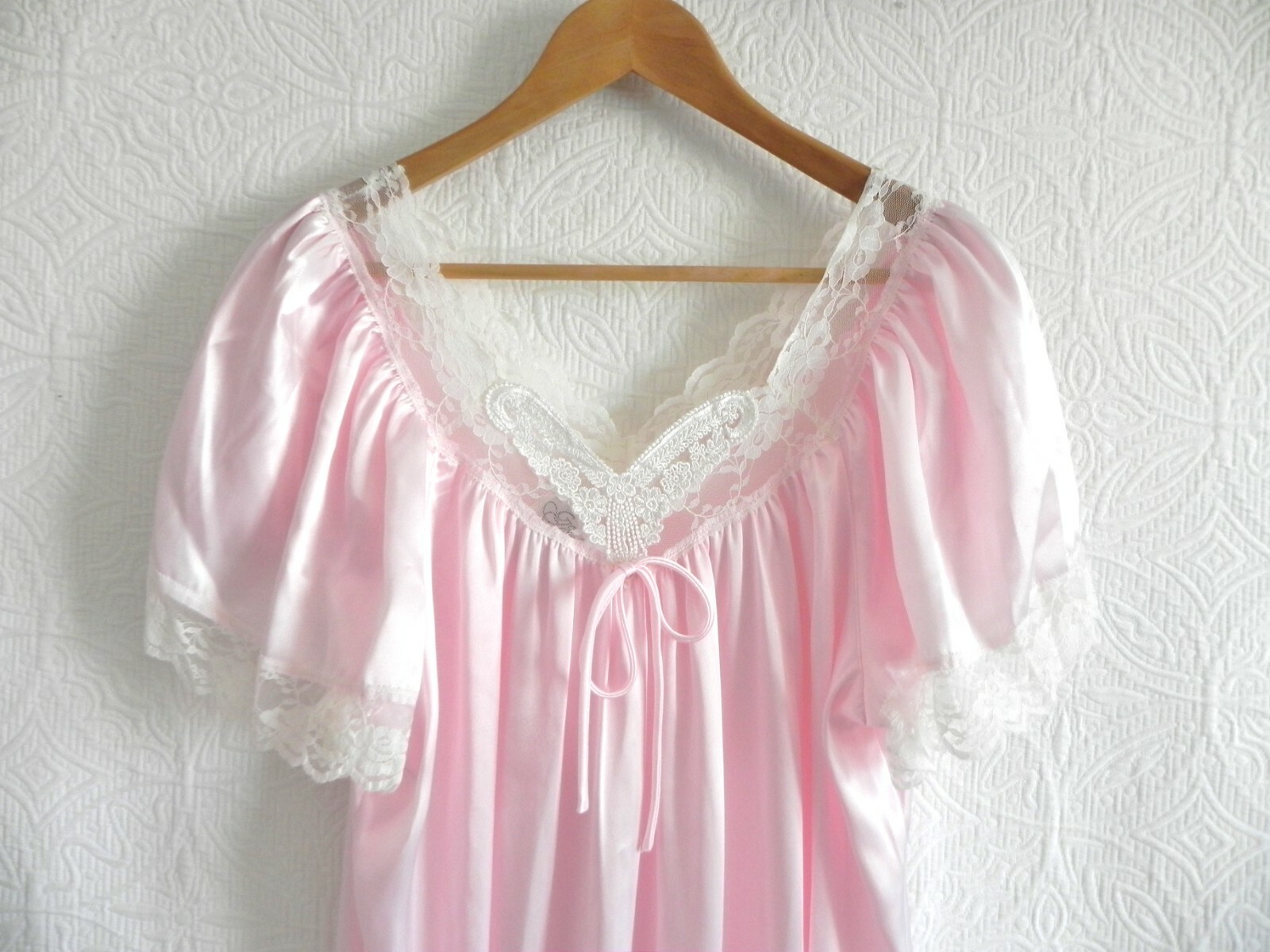 Go Softly Nightgown Maxi Wing/Cap Sleeve Light Pink Satin Lace Trim S(Fits M)