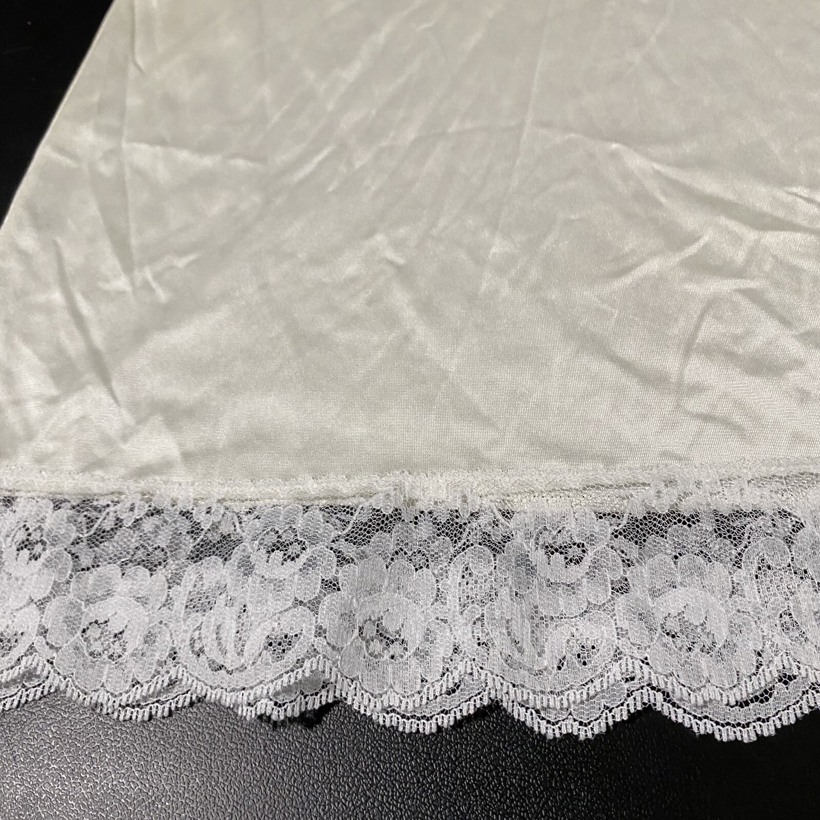 Vintage Komar Slip Dress Average 38 S/M Lace Trim Ivory White Cami100% Nylon